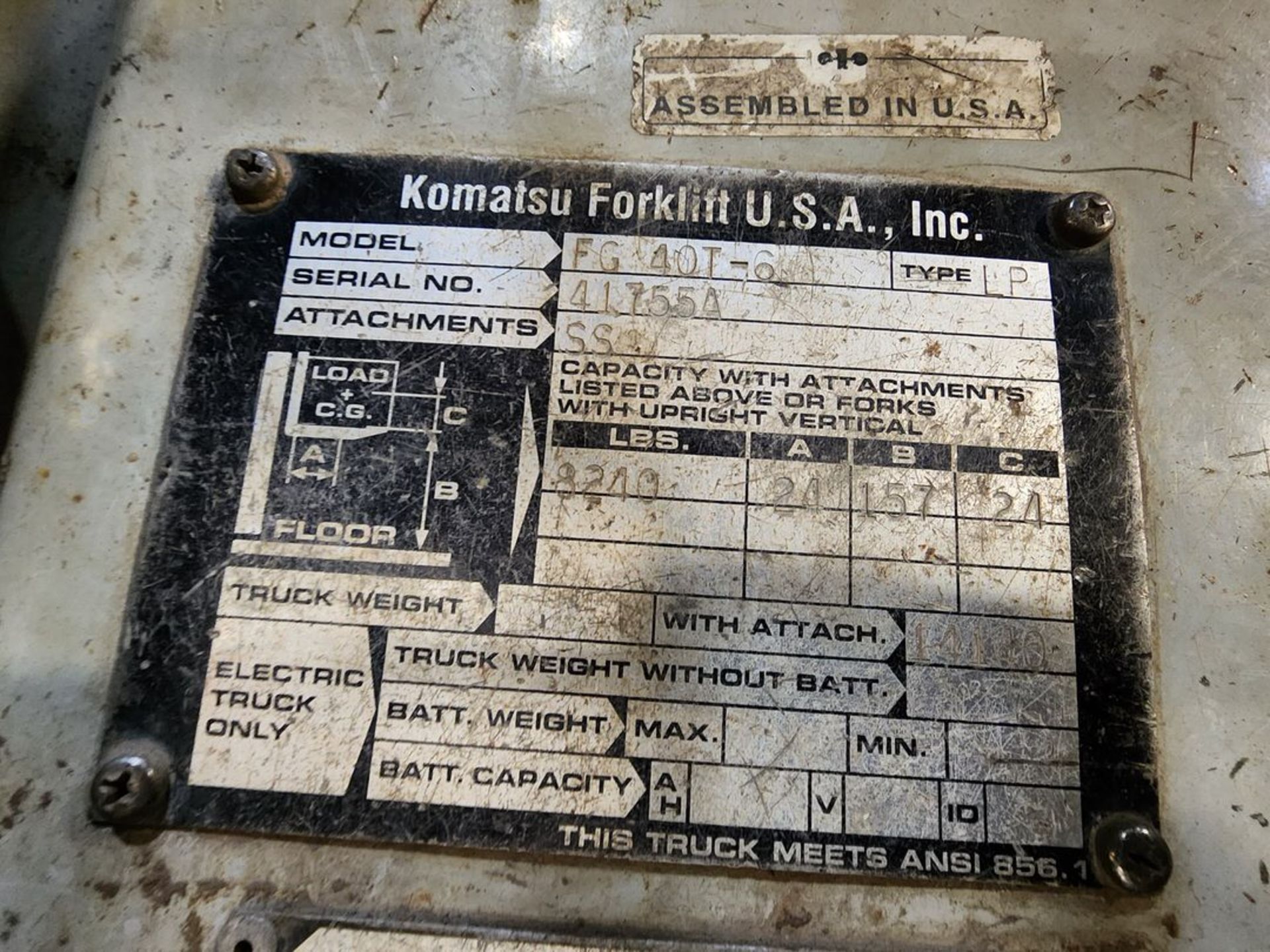 Komatsu FG50T-6 LP Forklift 2-Stage Mast, W/ 72" Forks, 157" Max Lift Ht., 8240lb Cap. (Not - Image 15 of 15