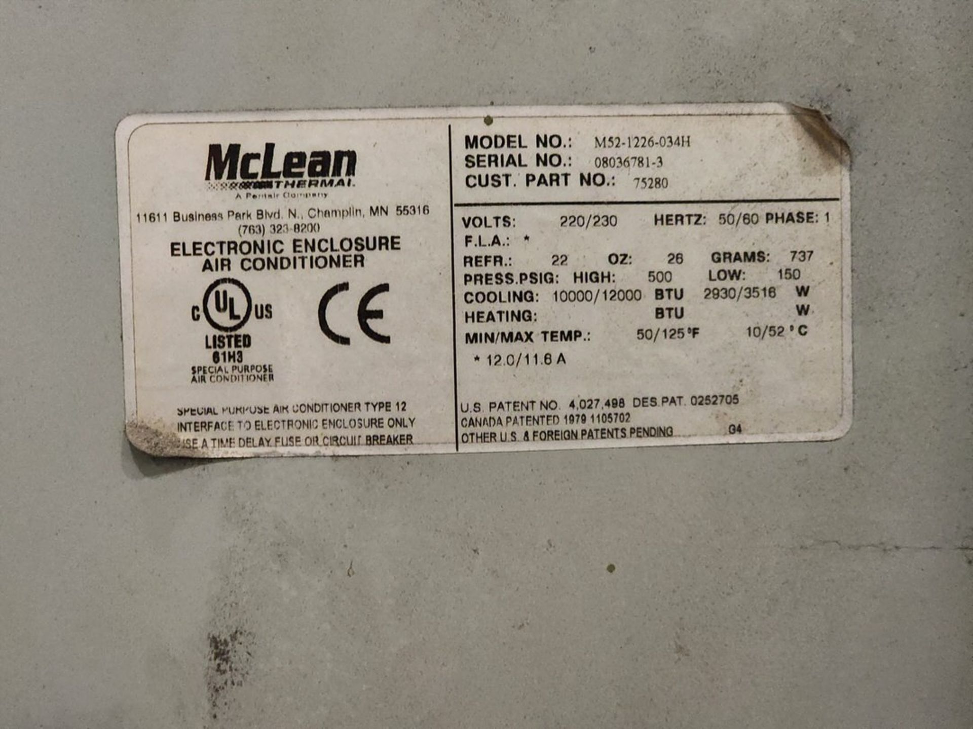 Thermatool Control Panel W/ McLean Ele Enclosure Air Conditioner, 220/230V, 50/60HZ, 1PH - Image 6 of 7