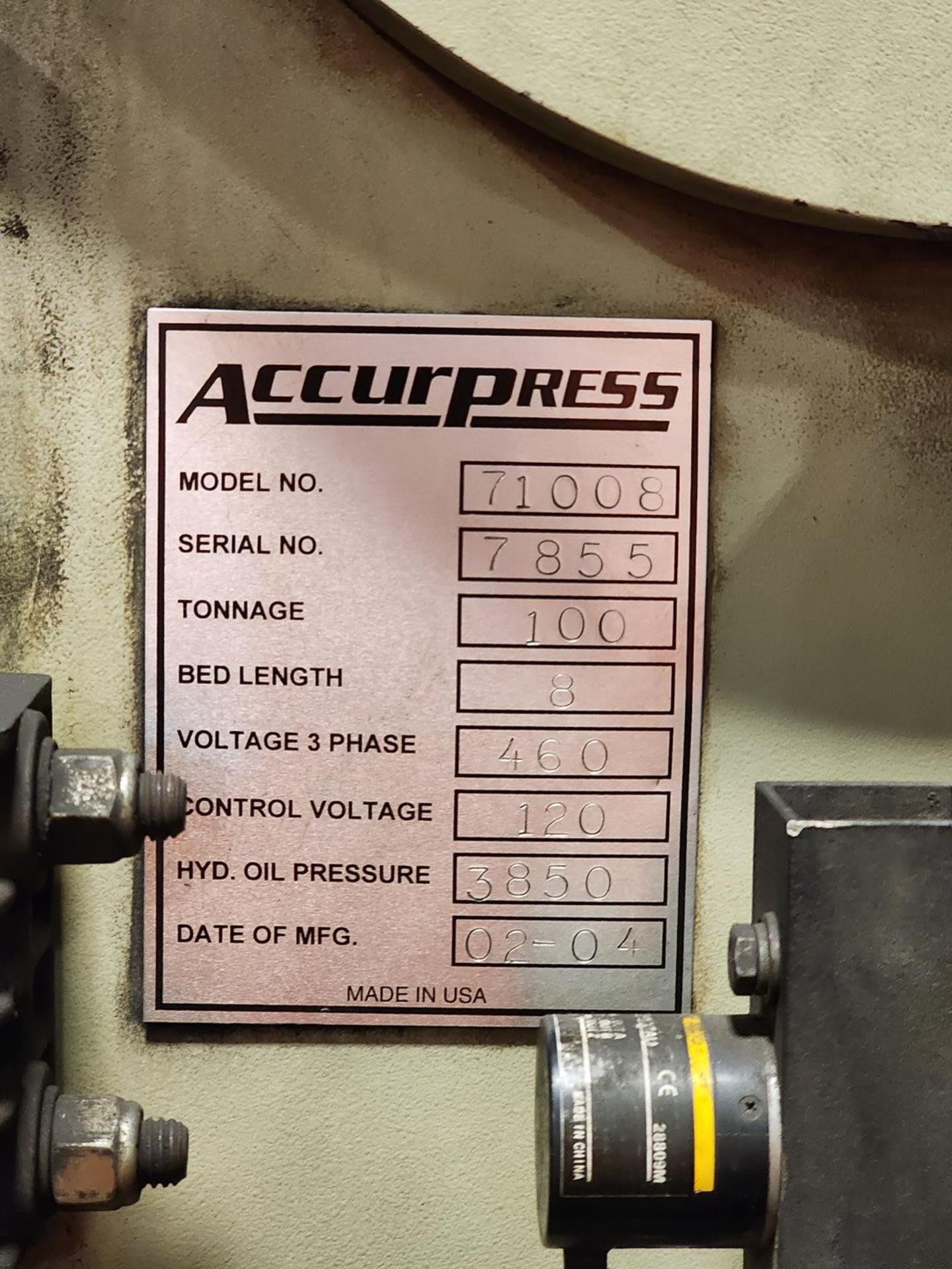 2004 Accurpress 100 Ton x 8' CNC Press Brake w/ CNC Backgauge & Upgraded ETS 3000 Control - Image 15 of 15