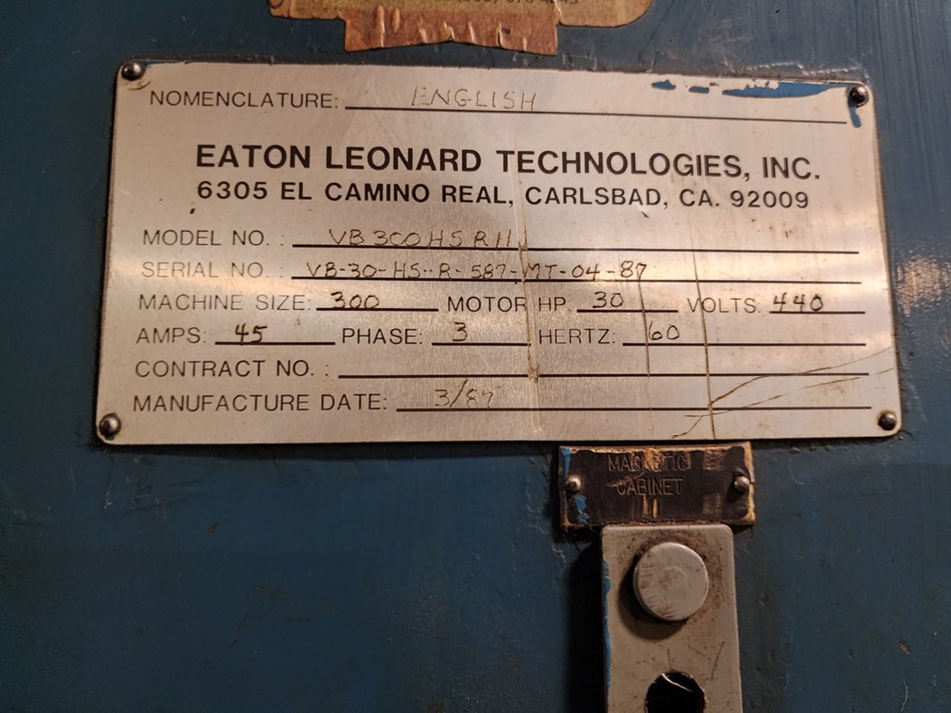 Eaton Leonard VB300HSR11 Tube Bending Machine Size: 300, 30HP, 440V, 45A, 3PH, 60HZ; With - Image 33 of 35