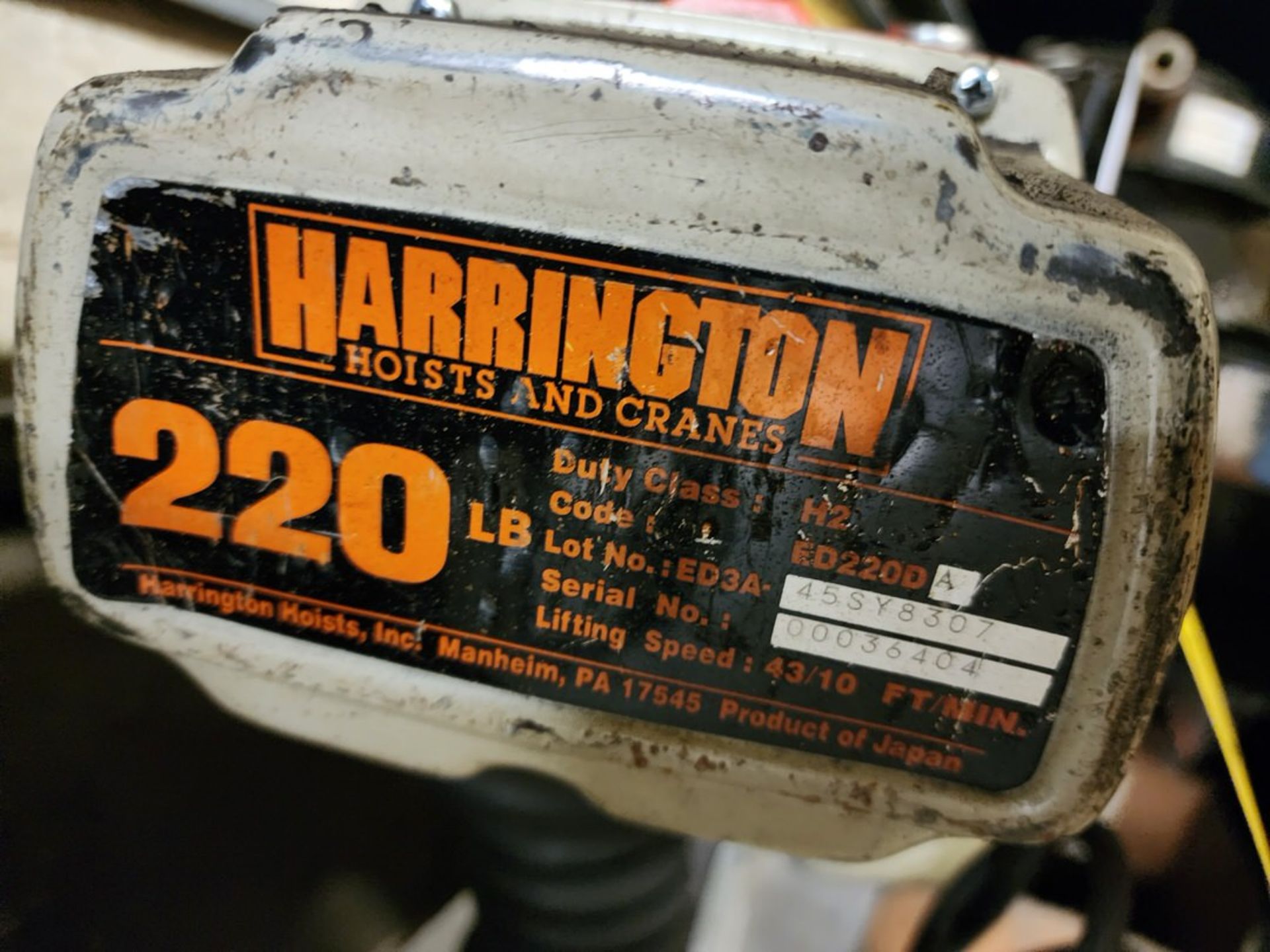 Harrington ED250DA Ele Hoist 250lb Cap; 26ft/10min, 1PH - Image 4 of 4