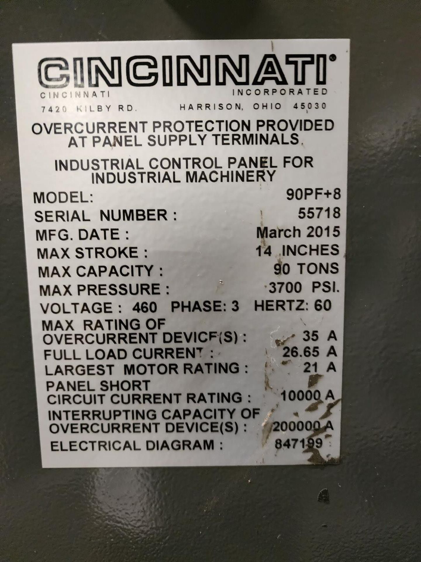 2015 Cincinnati 90PF+8 90 Ton x 10' CNC Press Brake w/ 5 Axis Back Guage, Fixed R Axis - Image 13 of 13