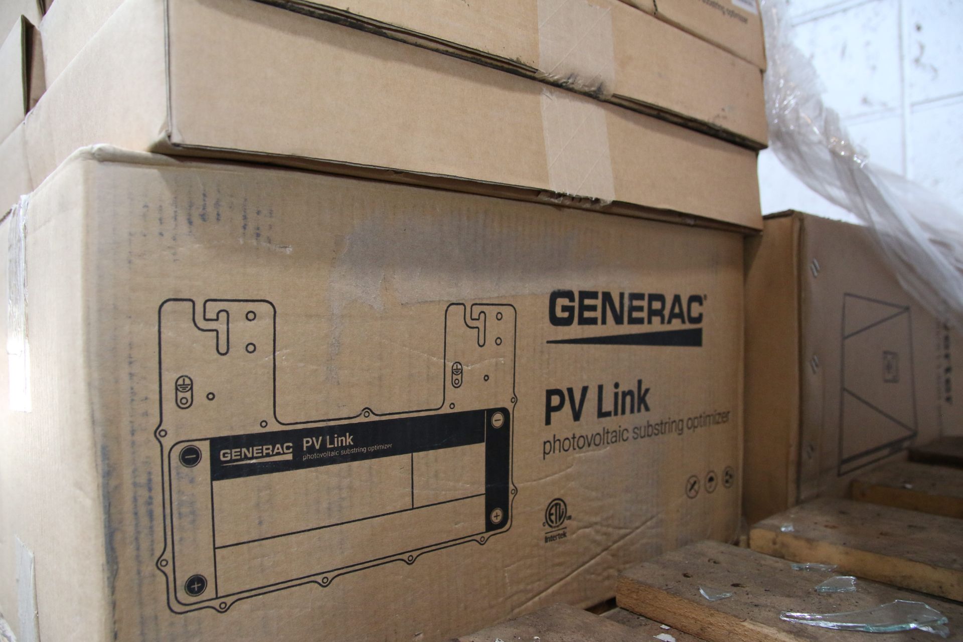 Pallet of Several Generac Products Including Photovaltaic Optimizer, Inverter and Seveal more.