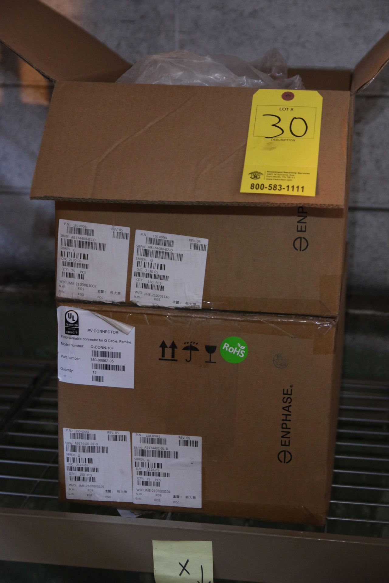 (2) Boxes of Enphase PV Connectors, (1) box of 75 Model # Q-CONN-107, (1) Box Approx. 50 Model # Q-C