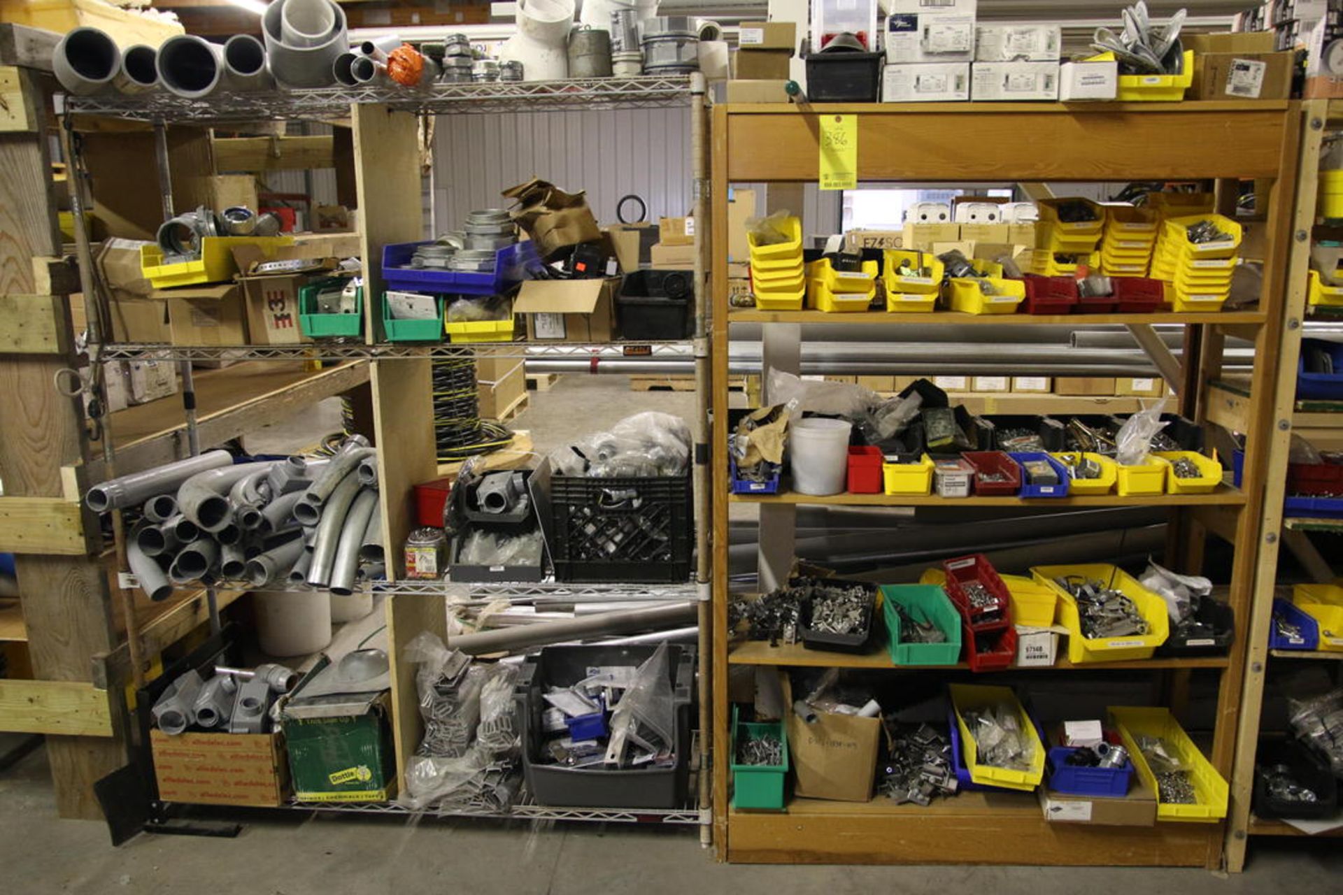 Steel and Wooden Shelves with Contents