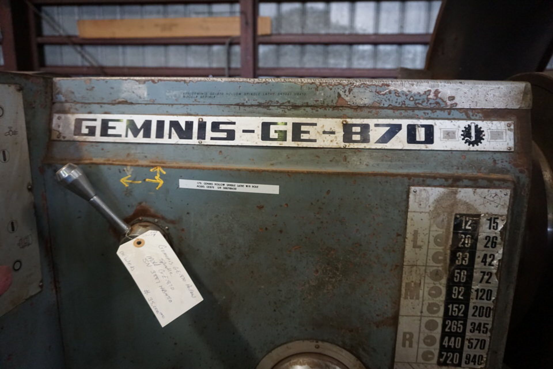 GEMINIS GE-870 ENGINE LATHE, APPROX 30" SWING X 96" CENTERS - Image 4 of 14