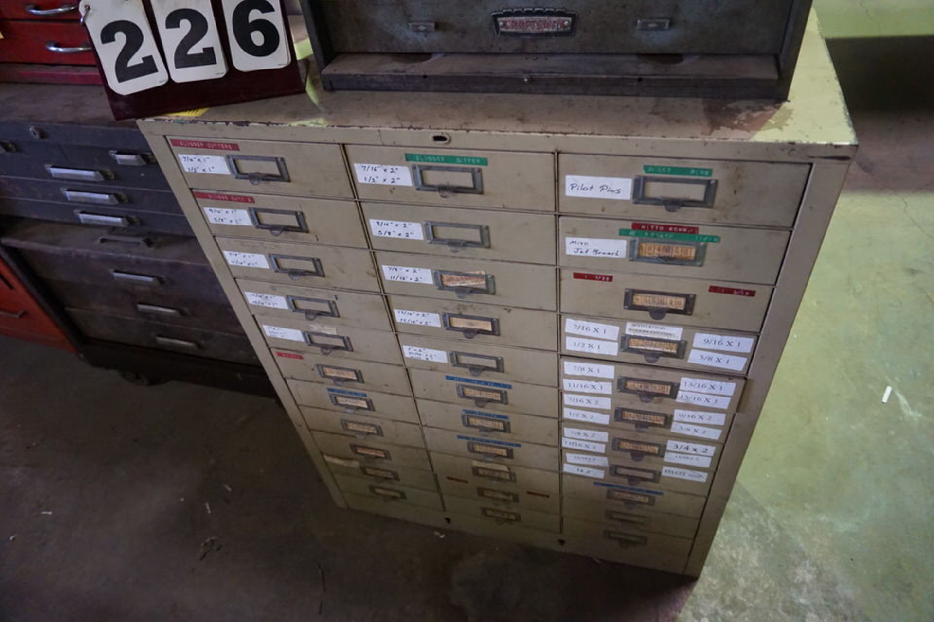 (30) DRAWER CABINET W/ CONT: HOUGEN CUTTERS, SPOT WELDER TIPS AS SHOWN