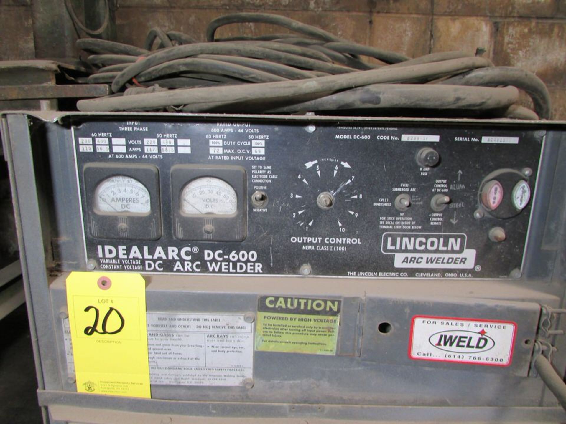 Lincoln Electric Idealarc DC-600 VV CV DC Arc Welding Power Source, 600A 44V 100% Duty Cycle 72 - Image 3 of 8