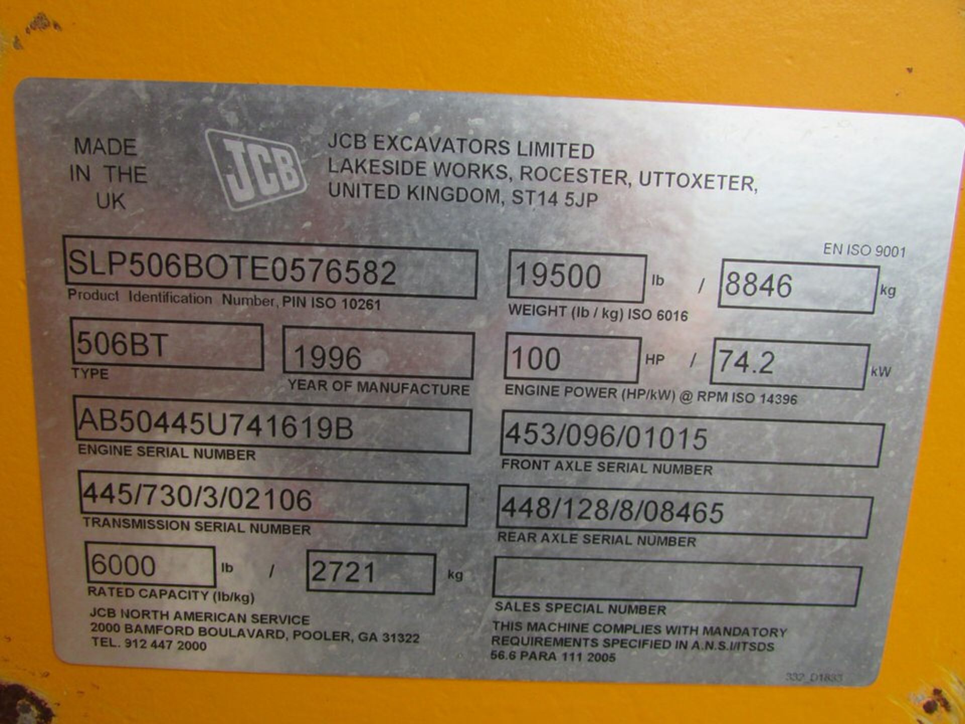 1996 JCB 506B LoadAll 6,000Lb. Telescopic Fork Truck, 44" Forks, 3313Hrs. s/n- SLP506BOTE0576582, - Image 18 of 18