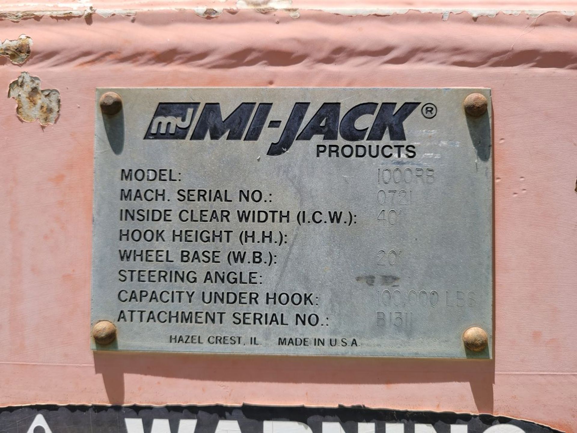 Mi-Jack M1000RB 50-Ton Mobile Gantry Crane, 40' Inside Clearance Width, 20' Base Width, S/N 721 ( - Image 13 of 13