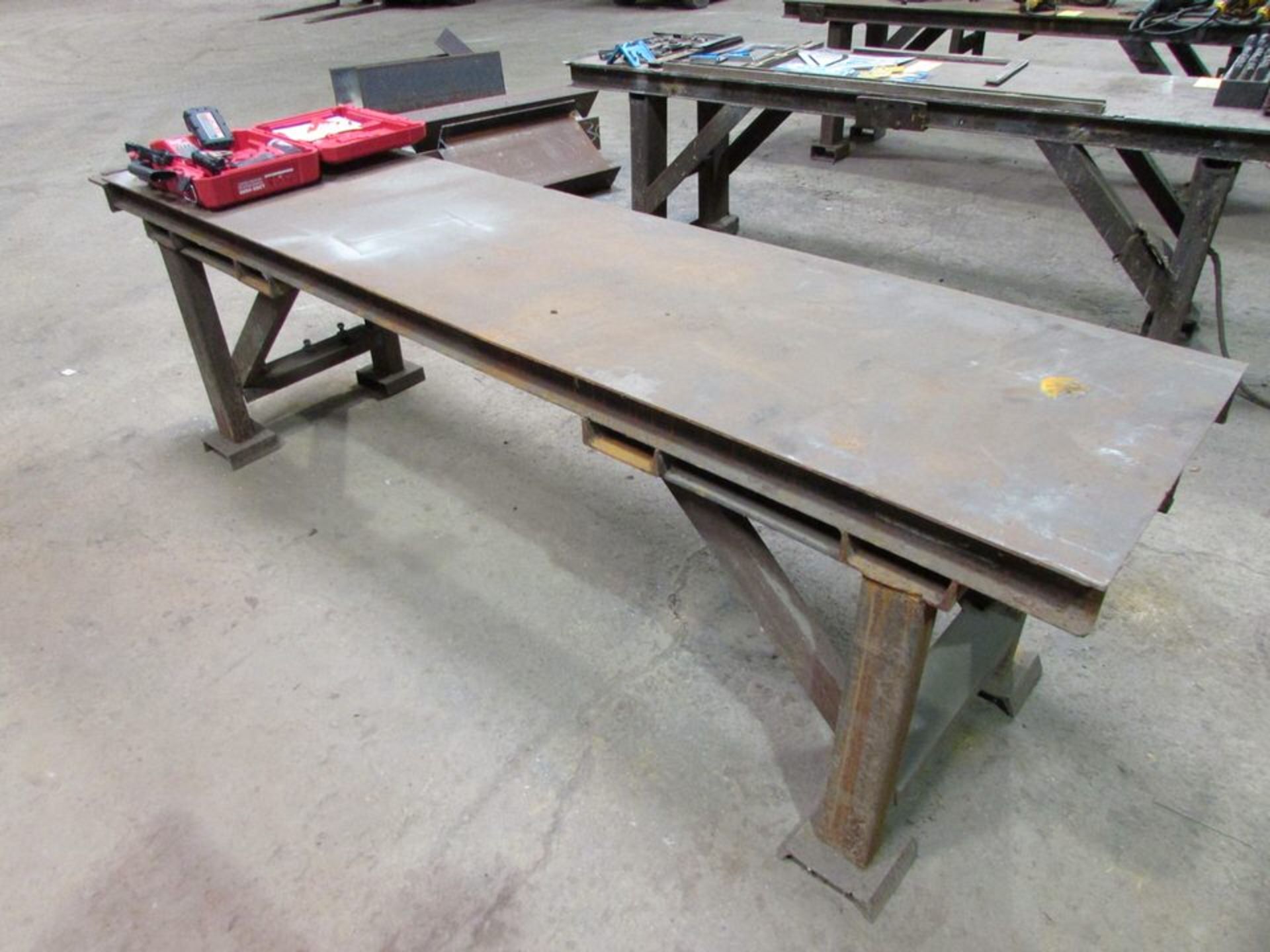 (3) 8'x25" Steel Fab. Tables; with 6" Benchtop Vise (Loc. Bldg. 1) - Image 4 of 4