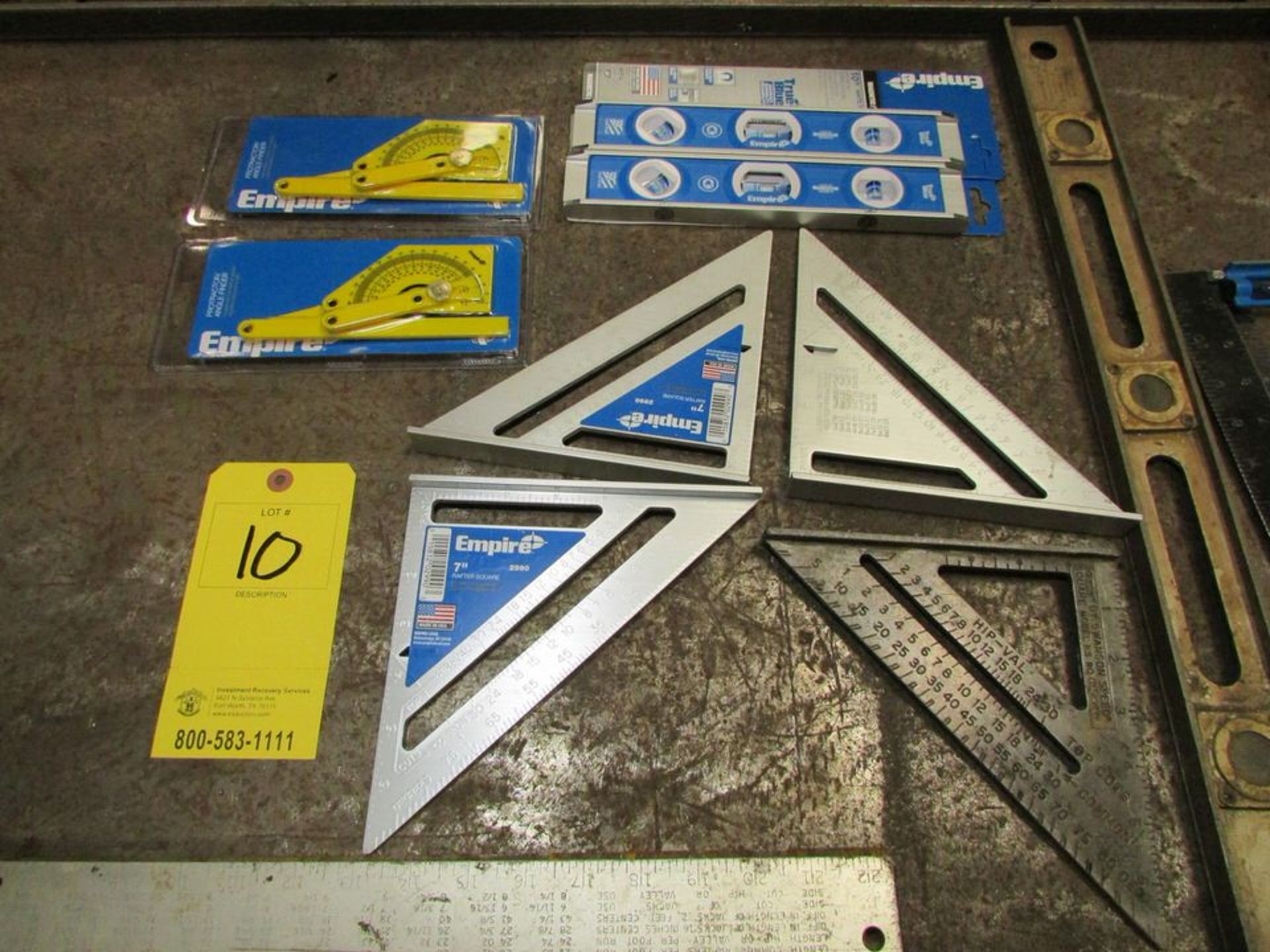 Lot of Assorted Levels, Protractors, 7" Rafter Squares, Squares, Pipe Level, and Combination Squares - Image 4 of 4
