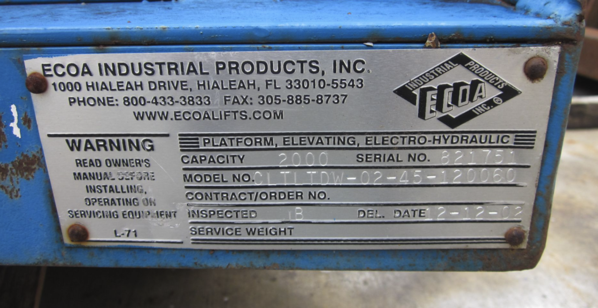 (1) ECOA 2000 Lb Capacity Electro-Hydraulic Scissor Lift Table - Image 4 of 5