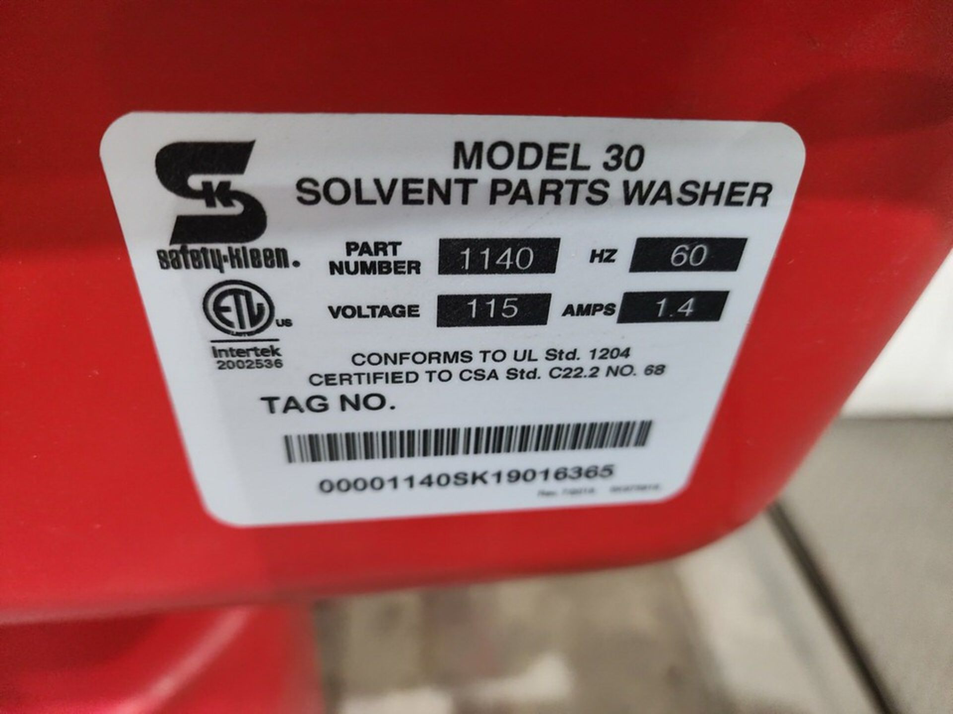 SK 30 Solvent Parts Washer 115V, 60HZ, 1.4A - Image 6 of 6