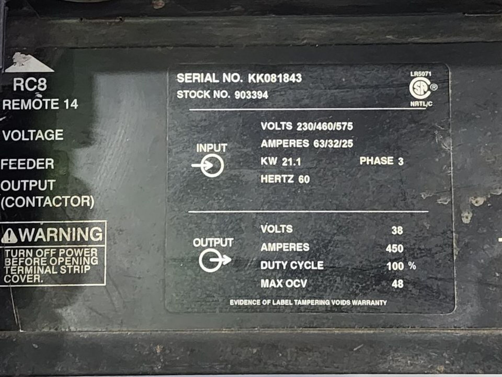 Miller Deltaweld452 Welder 230/460/575V, 63/32/25A, 21.1KW, 3PH, 60HZ; W/ 24V Wire Feeder - Image 11 of 11