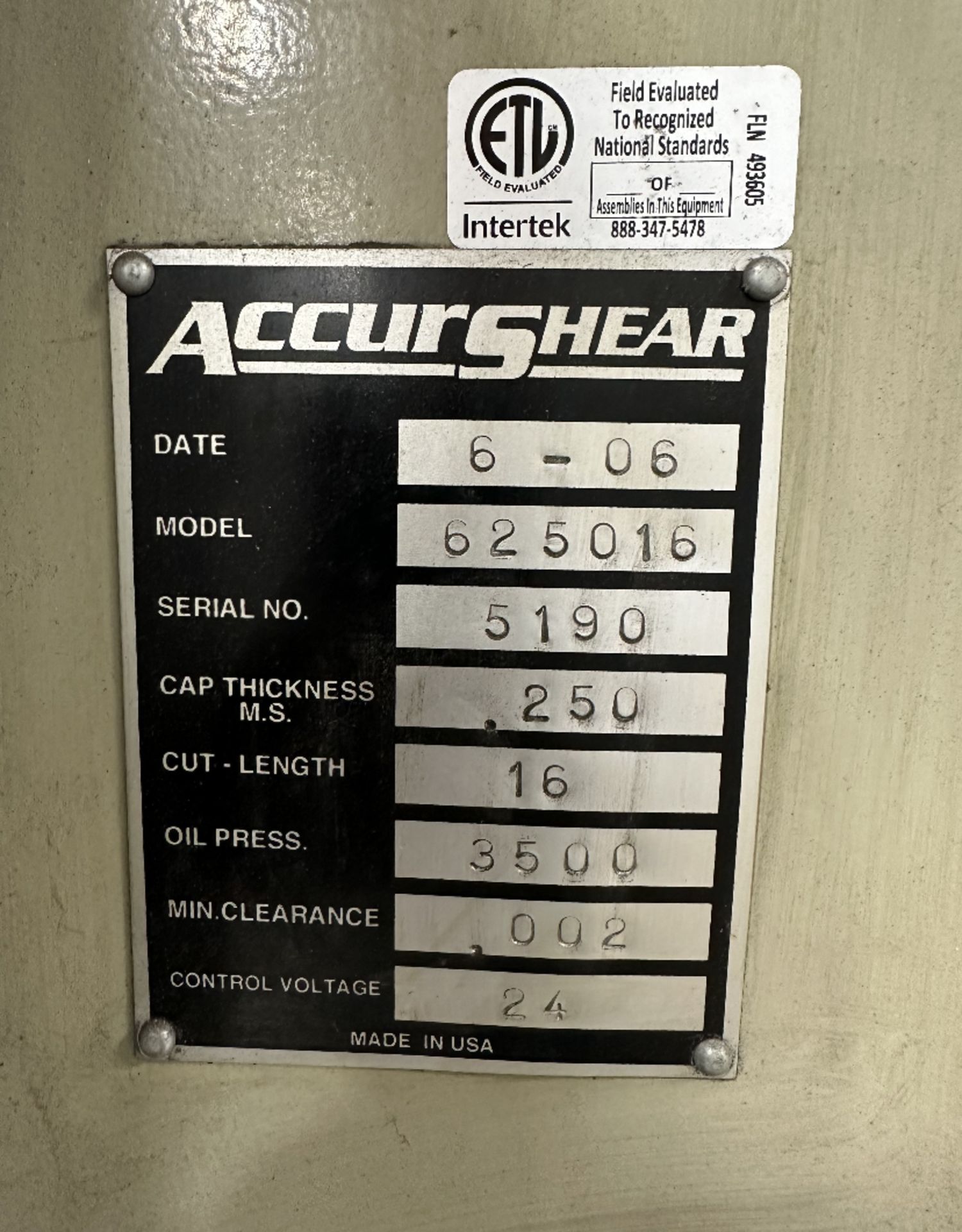 Accurshear 625016 Shear, 1/4" x 16' Capacity, CNC Backgauge, Accushear Ctrl - Image 7 of 8