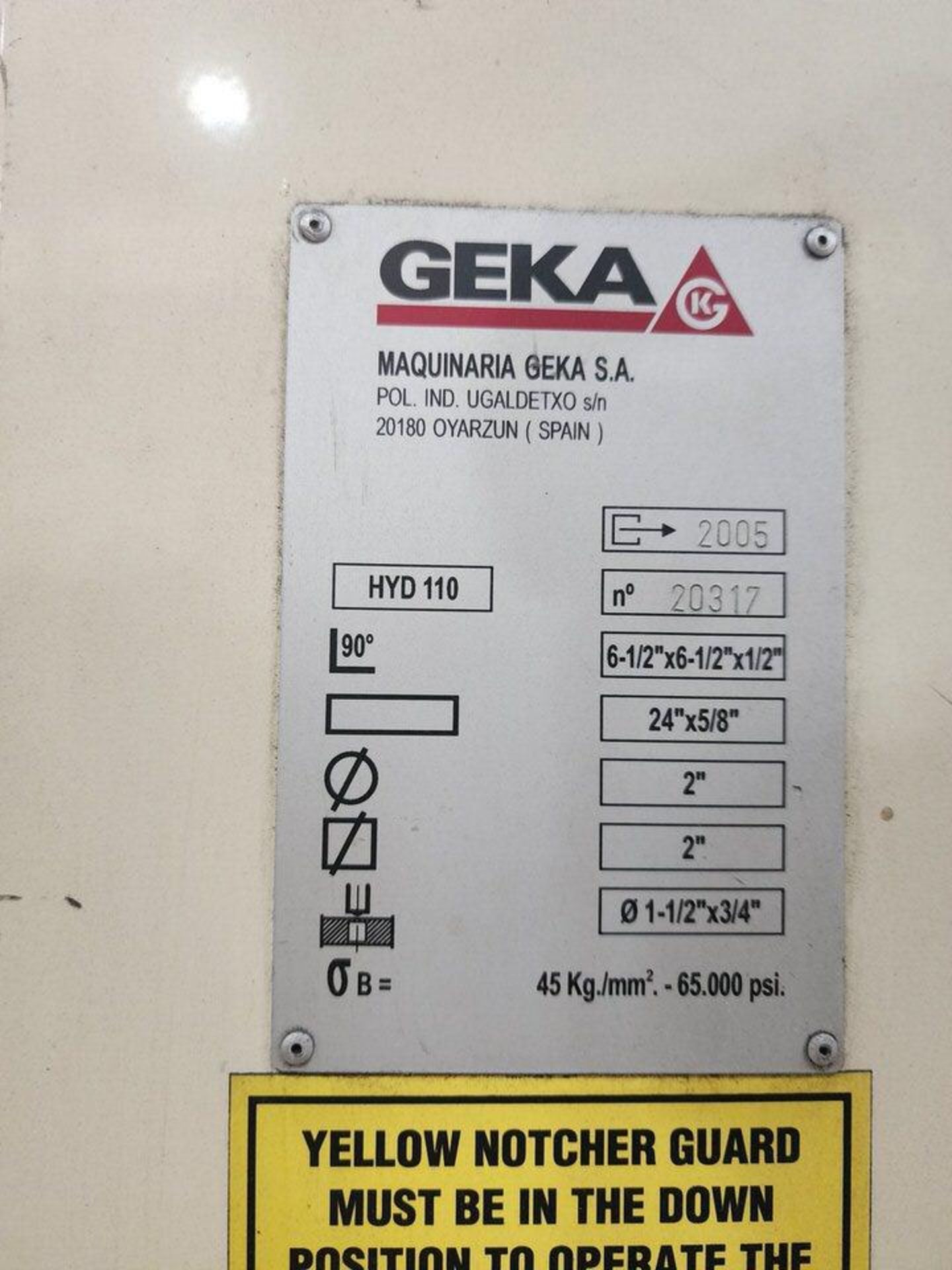 2005 Geka 110/SD Ironworker 120T Cap., 220/440V, 3PH, 24" x 5/8", 65Kpsi (CNC Punch Needs New - Image 14 of 26