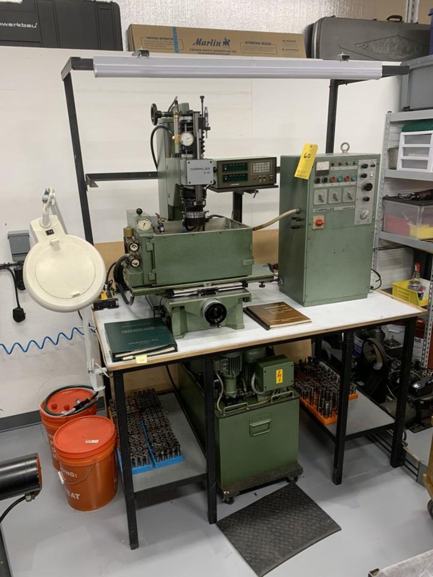 CHARMILLES D10 EDM MACHINE, 9" X 14" TABLE, 4" X 7" MAGNETIC CHUCK, MITUTOYO DRO, ASSORT TOOLING