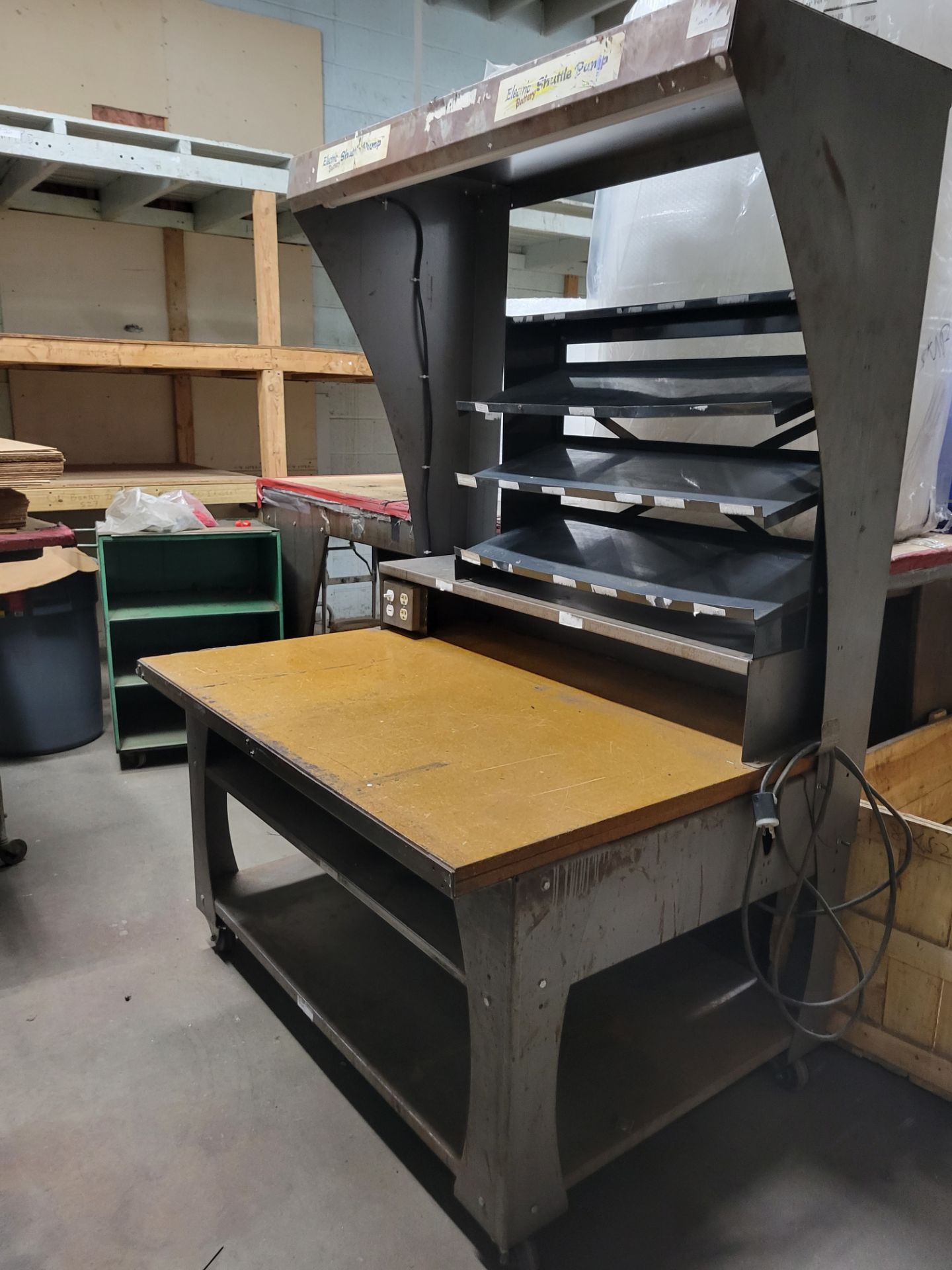 (1) Lighted Work Station. DIMS 3'1" deep x 4' wide x 6' high. Metal construction, Wood Working - Image 2 of 2