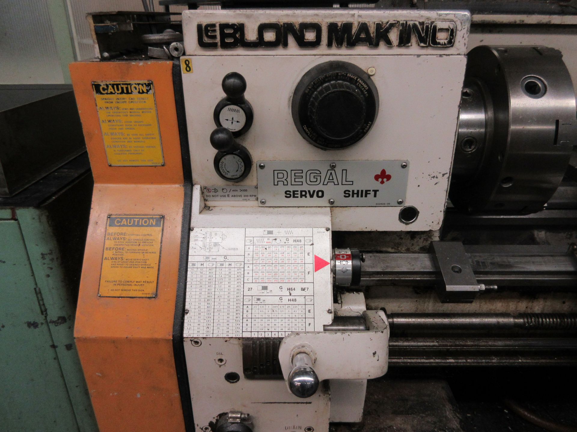 (1) LeBlond Makino Regal Servo Shift Tool Room Lathe, 16” x 30”, Tool Post Holder, 12" 6-Jaw - Image 8 of 9