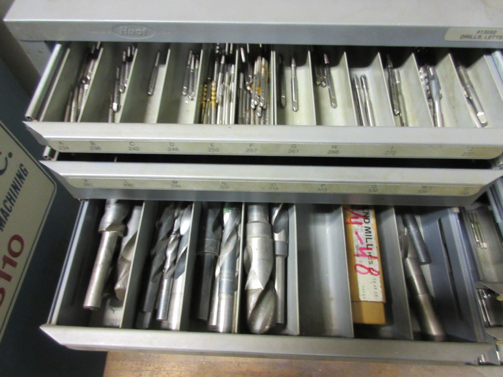 LOT (4) Huot Drill Index Cabinets w/ Large Drills, Rough Cutters, Reamers, Drills Along Top - Image 4 of 5