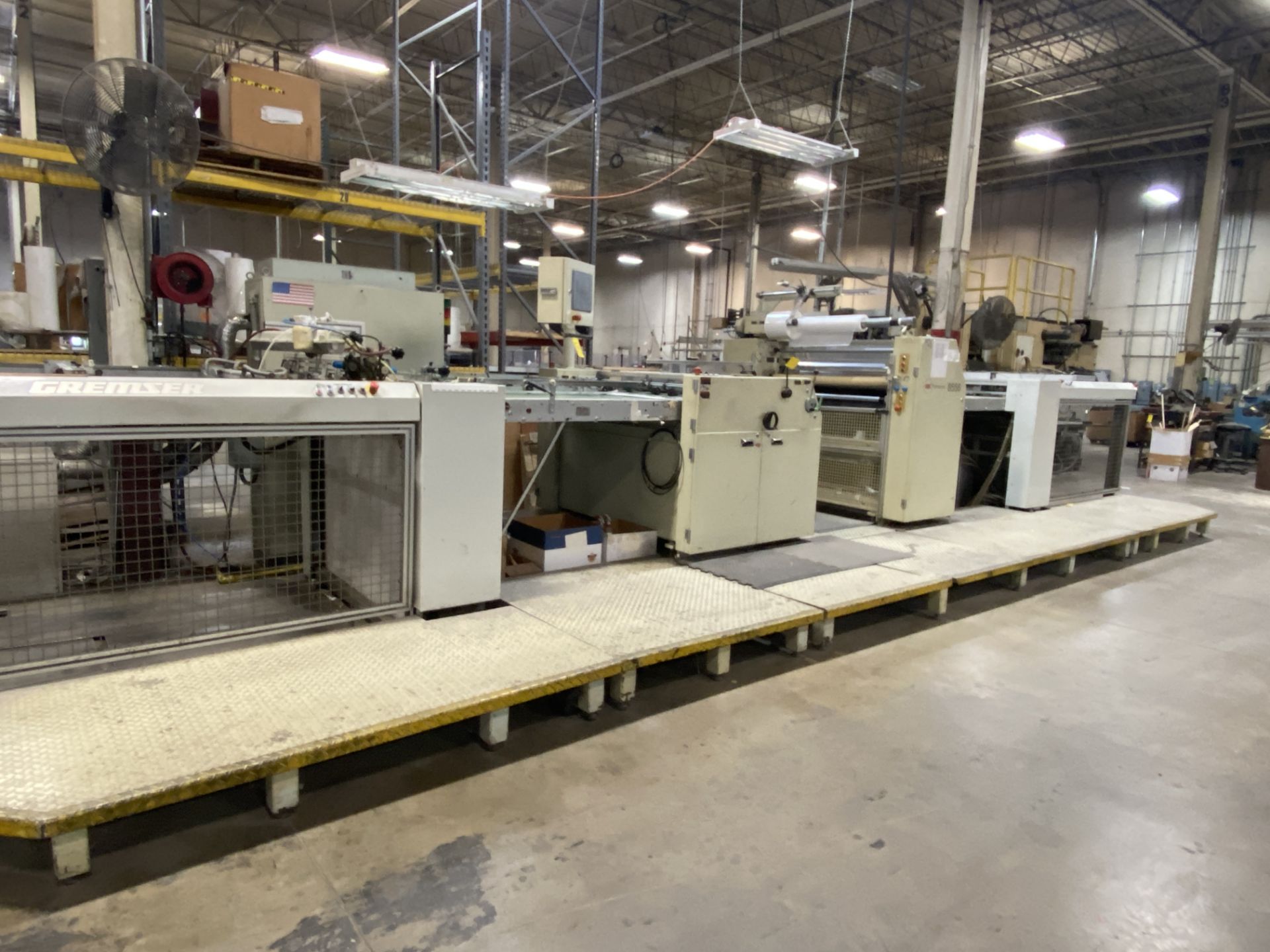 2007 GBC 8556 High Speed Laminating Line With Gremser Feeder And Delivery Stacker , S/N 8500#007