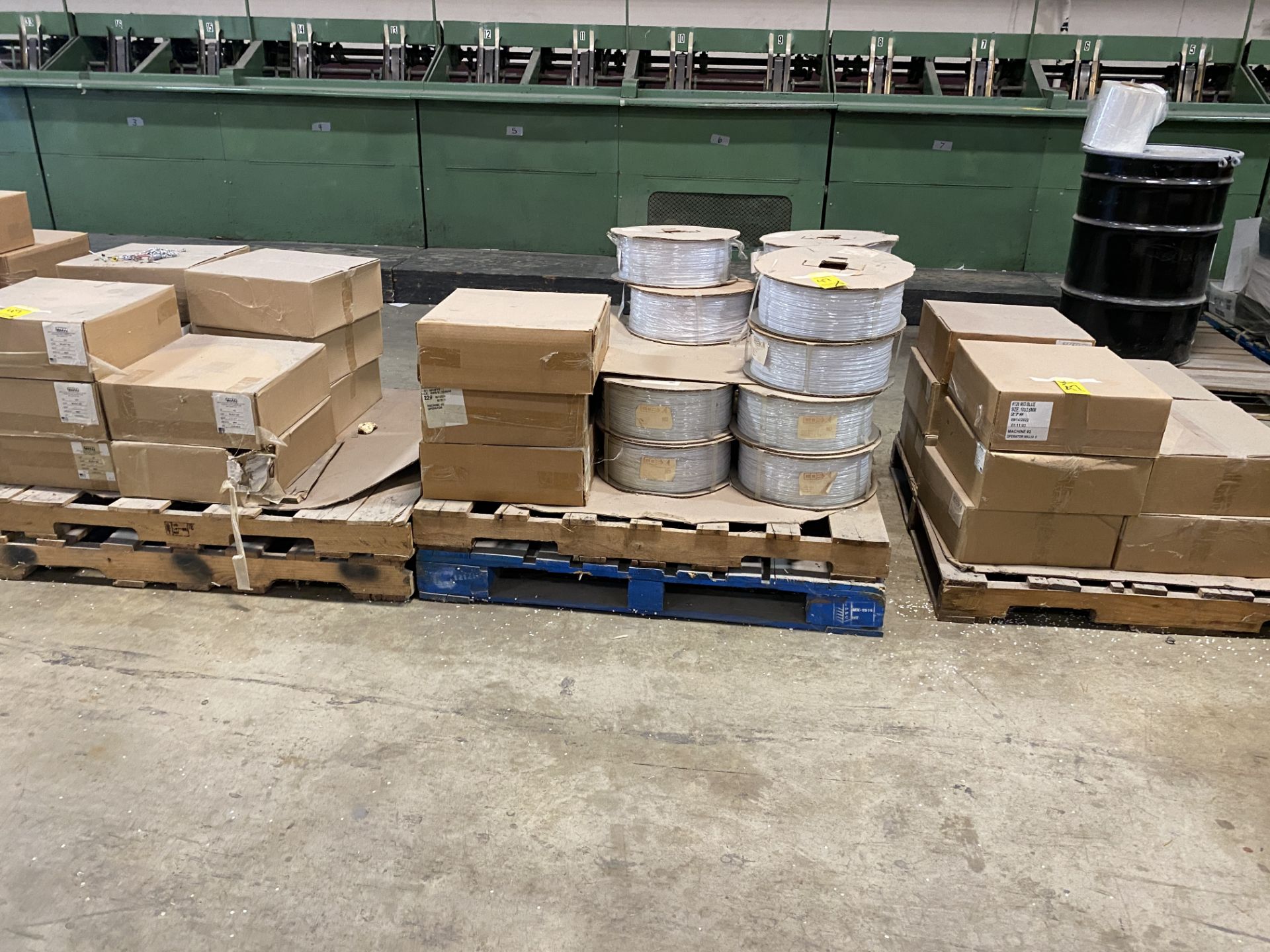 Lot Approx. 48 Cases of Spools of Spiral Wire, Asst. Colors on 3 Pallets