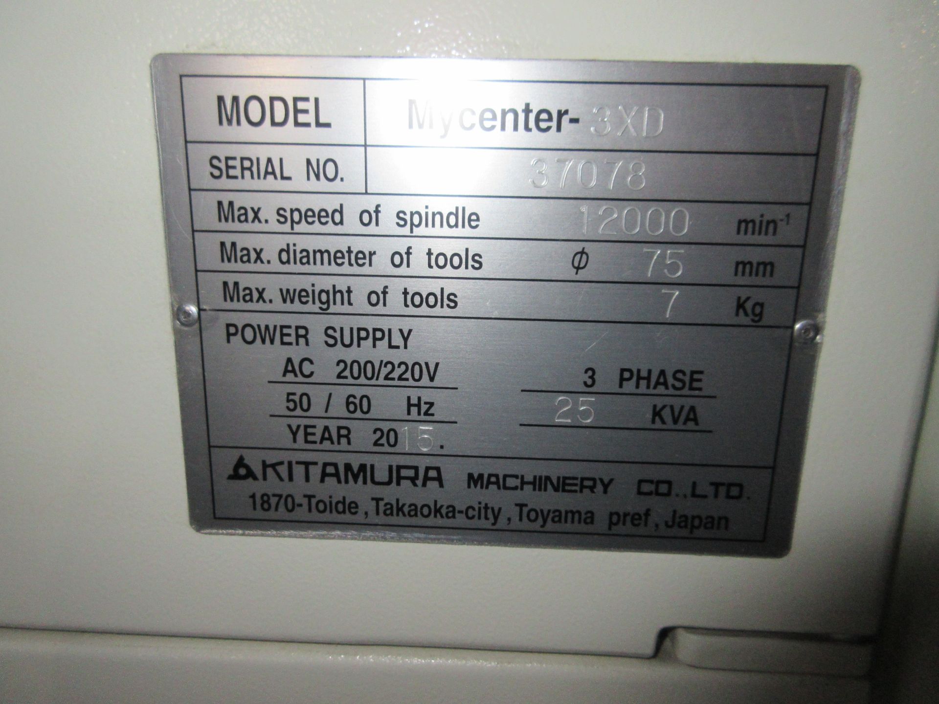 2015 Kitamura Mycenter 3XD CNC Vertical Machining Center s/n 37078, Chip Removal, 19.7” x 33.9” - Image 12 of 12