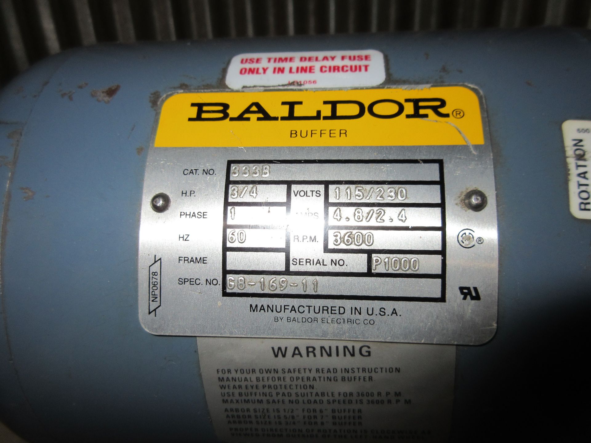 Baldor # 333B D.E Bench Grinder, .75 HP - Image 2 of 2