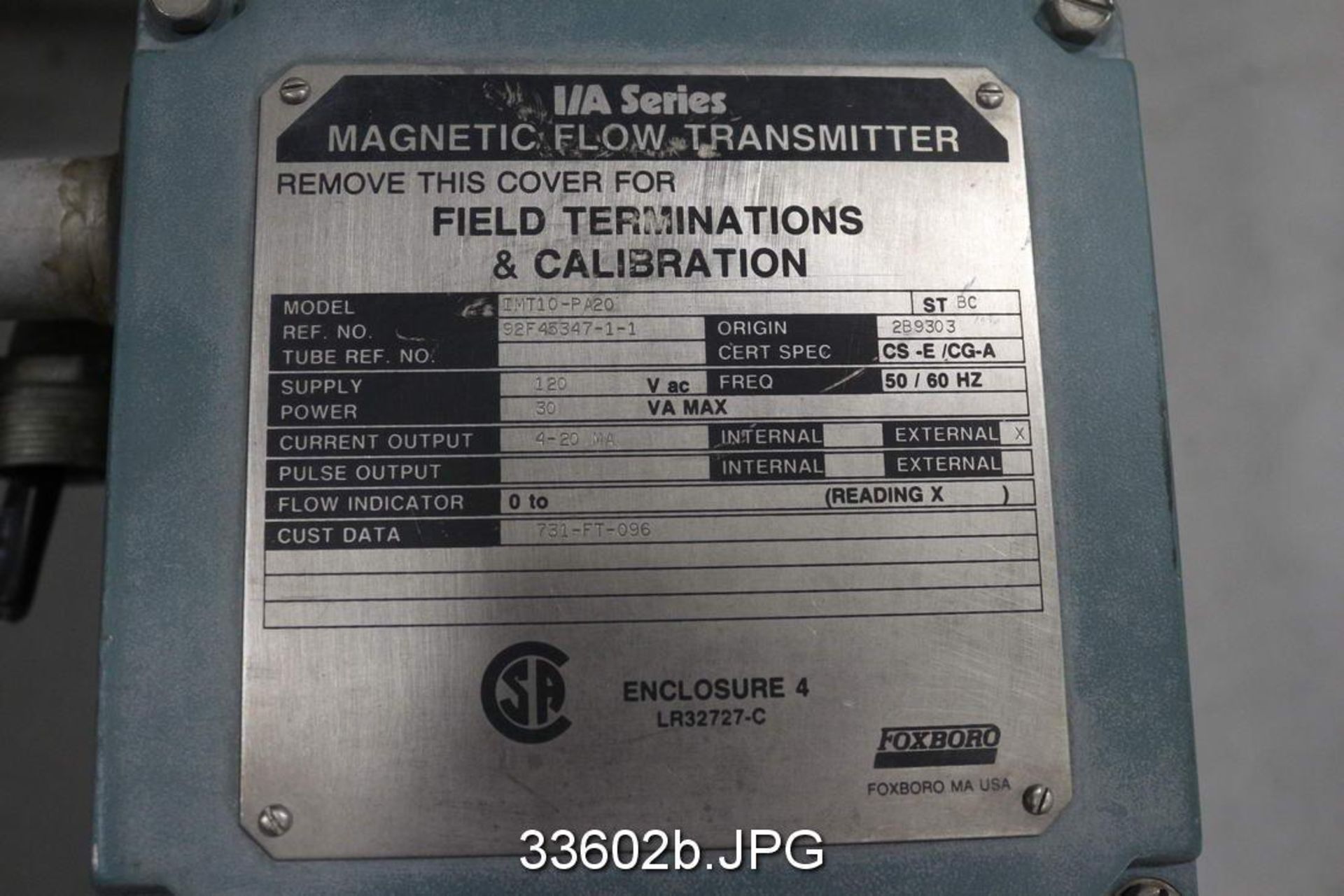 Foxboro IMT10-PA20 Magnetic Flow Transmitter, I/a Series 33602 ***Rig Load Fee - $25 - Image 2 of 2