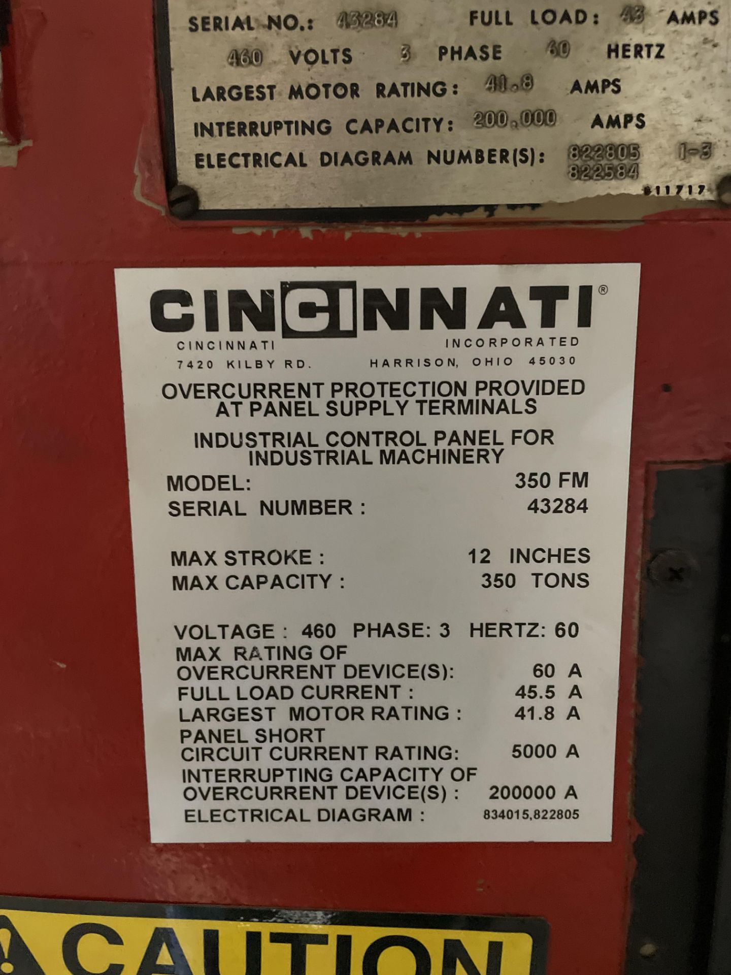 (1) Cincinnati 350 FM x 10’ Hydraulic Press Brake s/n 43284, 12” Stroke, 350 Ton, Control - Image 6 of 12