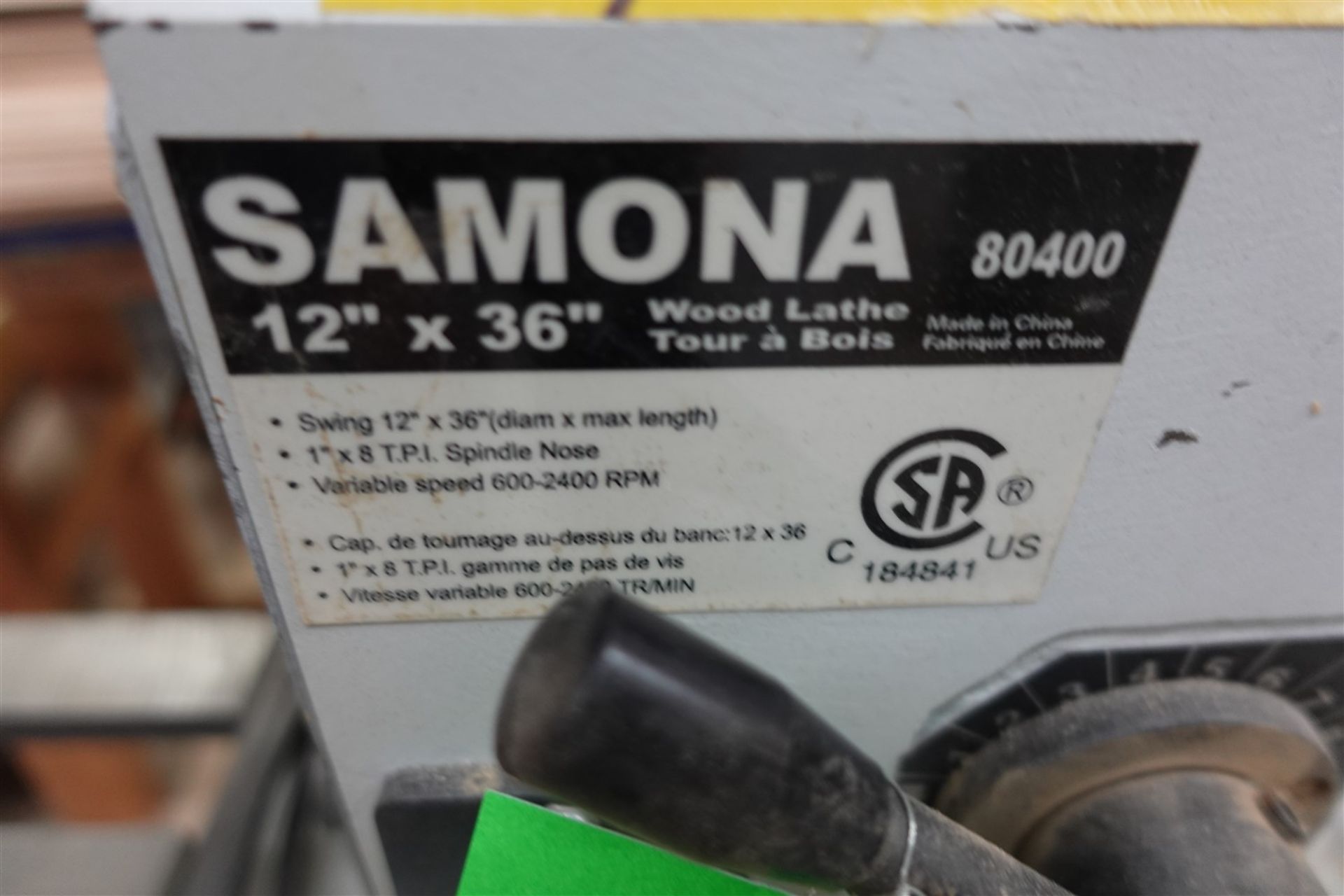 SAMONA WOOD LATHE 12 IN. x 36 IN., MODEL 80400, 110V W/BIN OF ASSORTED CHISELS - Image 2 of 5