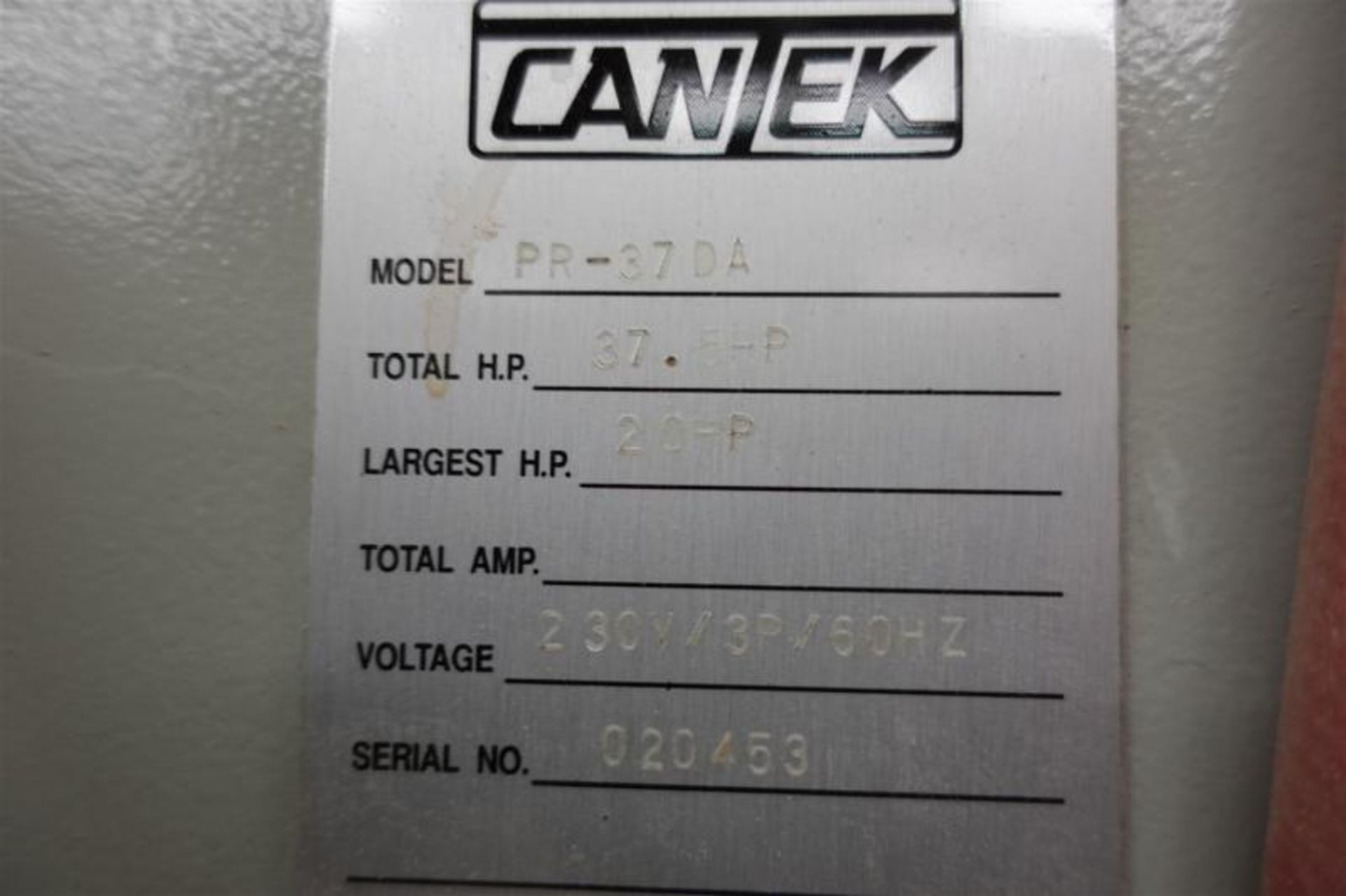 CANTEK WIDE BELT SANDER MODEL PR-37DA, 36 IN. 2 HEAD: 1ST HEAD-RUBBER CONTACT DRUM W/7 IN. DIA. - Image 5 of 5