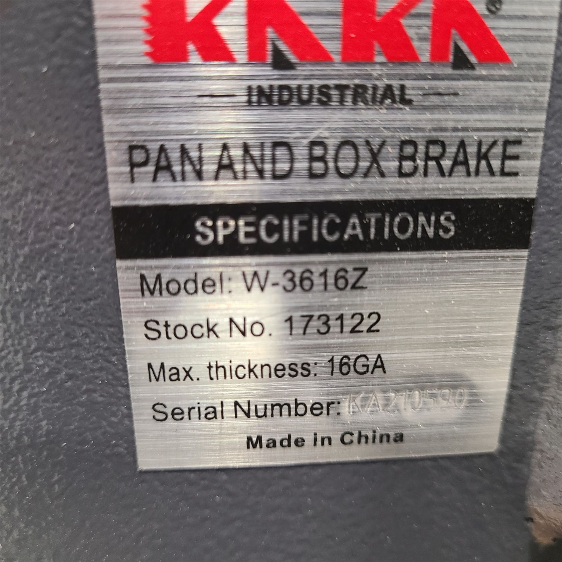 KAKA W3616Z BOX AND PAN HAND BRAKE, 16 GA., 36 IN. - Image 2 of 2