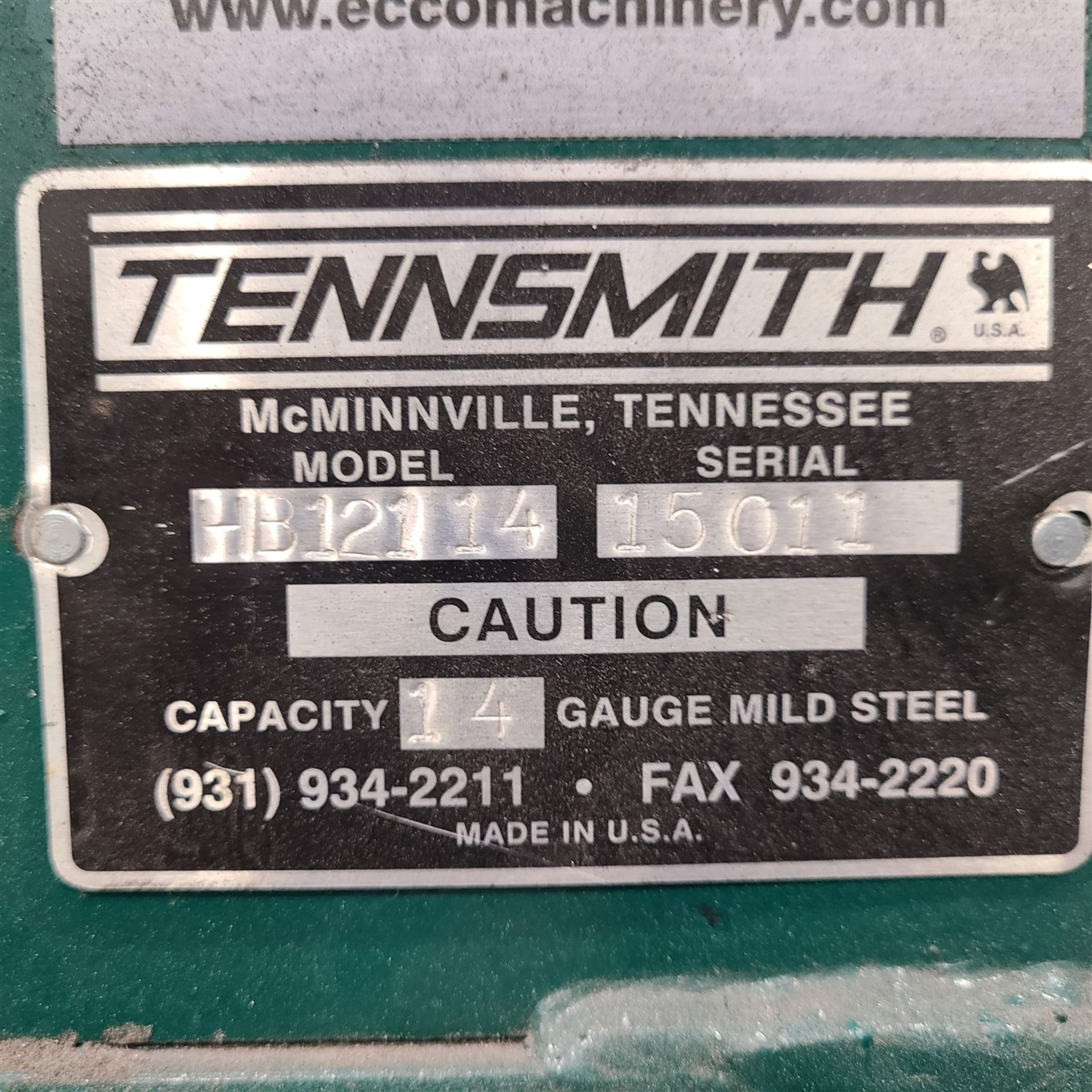 TENNSMITH MOD. HB1214 (121 IN. x 14 GA.), HAND BRAKE, S/N 15011 - Image 4 of 4