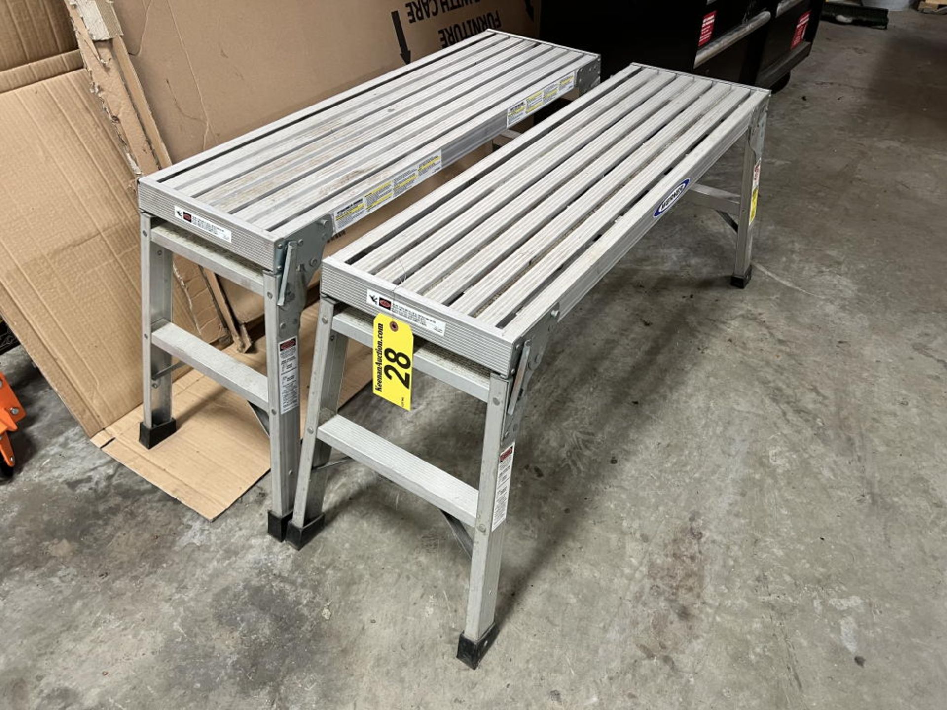 (2) WERNER 3'9" X 12" MODEL AP20 PORTABLE ALUMINUM WORK PLATFORMS, 225LB. CAPACITY