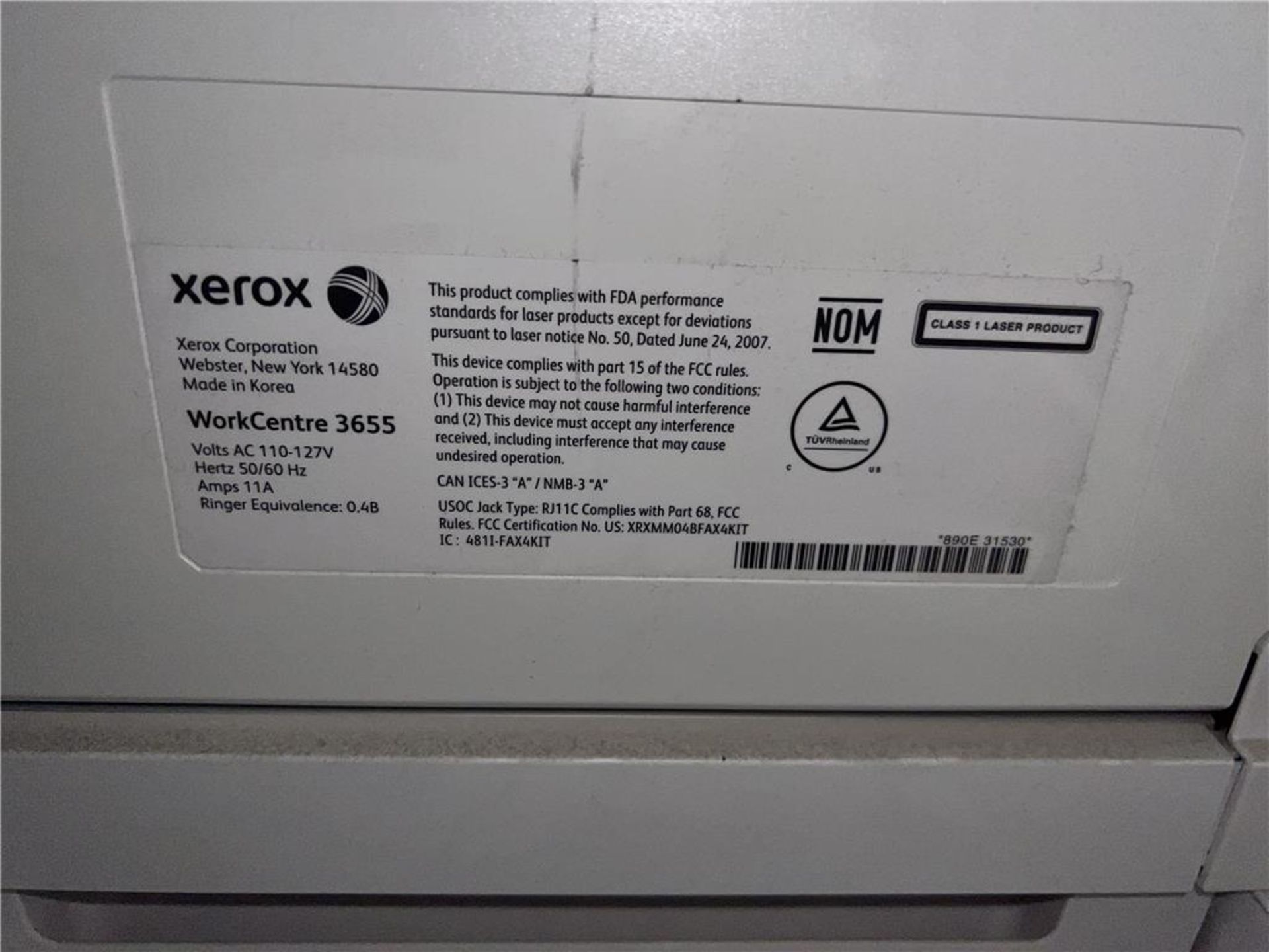 XEROX WORKCENTRE 3655 MULTIFUNCTION LASER PRINTER, 57,941 TOTAL IMPRESSIONS - Image 3 of 3