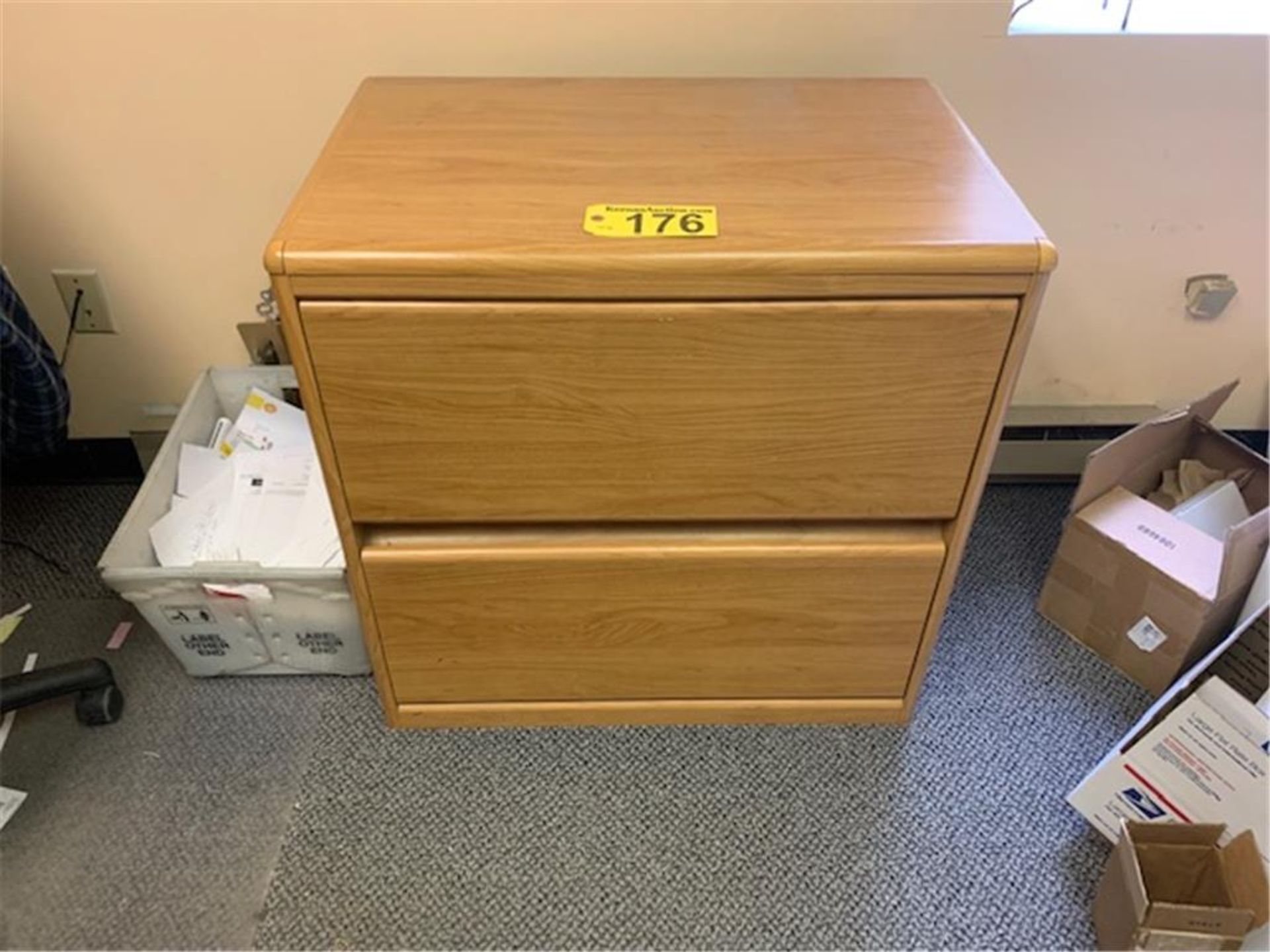 TIMES THE MONEY: (2) WOODEN, LIGHT OAK COLOR, 2-DRAWER LATERAL FILING CABINETS, 31"W X 30"H X 19.5"D