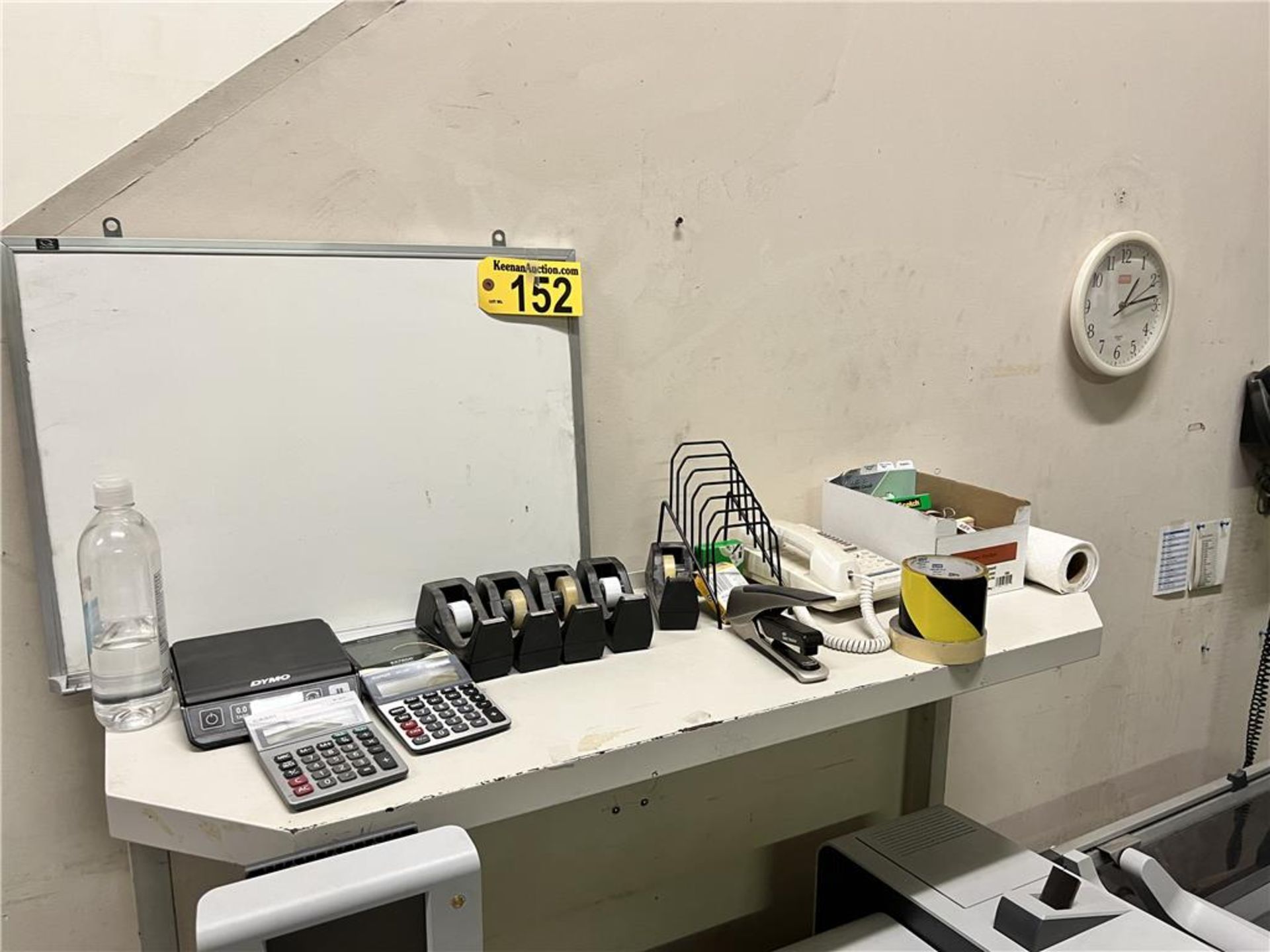 OFFICE LOT: PAPER FILES, TAPE DISPENSERS, DRY-ERASE BOARD, ADDING MACHINE & CALCULATORS, MISC.