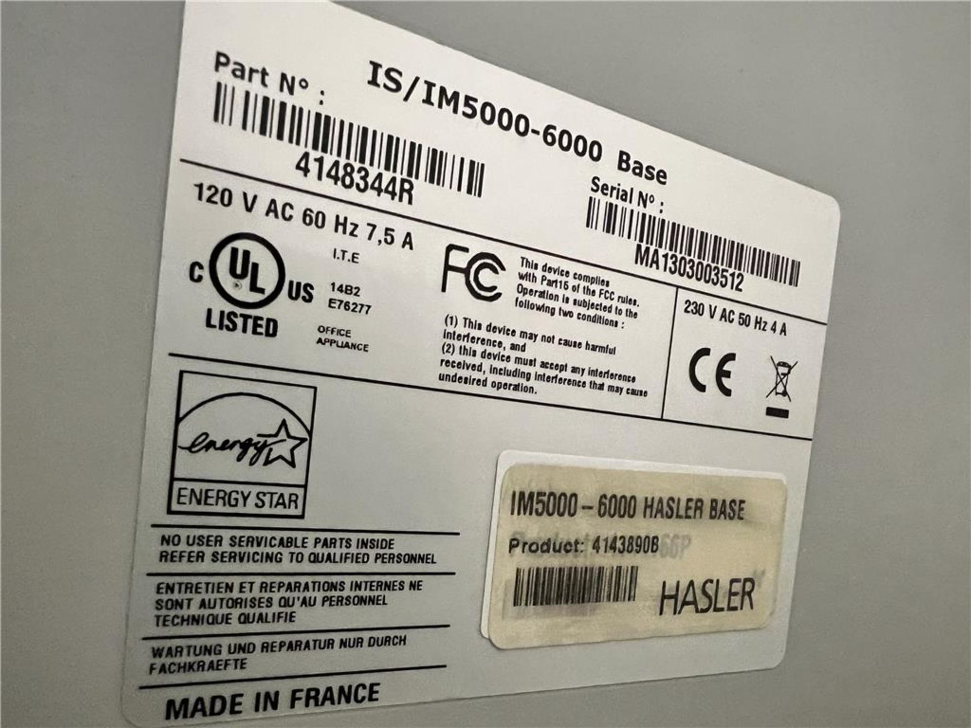 HASLER IM5000-6000 SERIES BASE WITH IS/IM5000 POSTAGE METER, S/N: MA1303003512 - Image 2 of 4