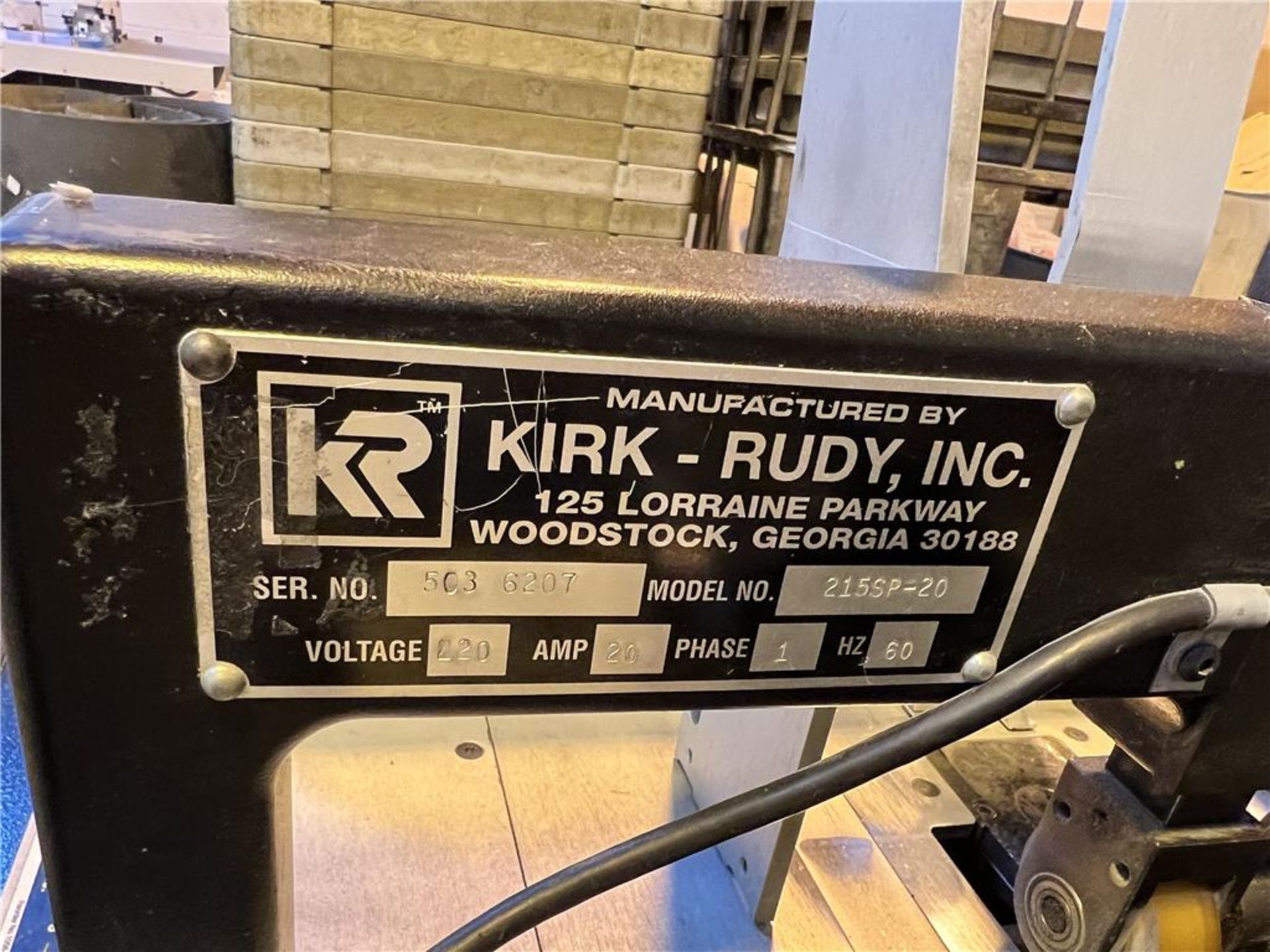 KIRK-RUDY MODEL 215SP-20 VACUUM CONTROLLED TIP ON MACHINE, SINGLE PHASE, SURE TACK STS25-2H HOT MELT - Image 4 of 4