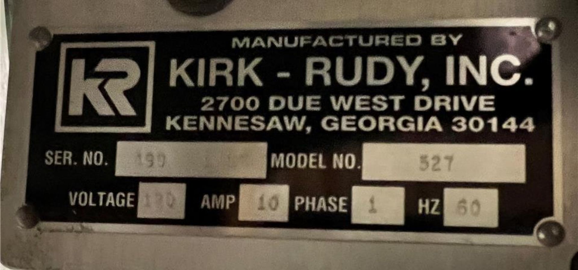 KIRK-RUDY MODEL 527 STAMP AFFIXER & BASE, SINGLE PHASE, 120 VOLT, 10-AMP, S/N: 4991614 - Image 2 of 2