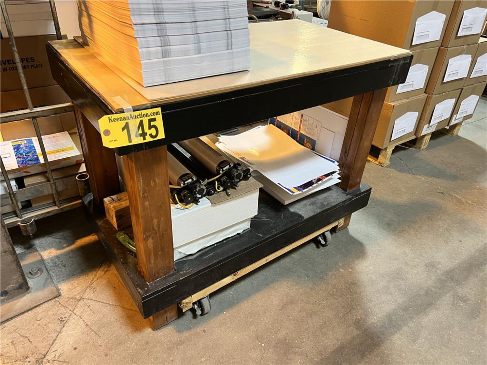 PORTABLE WOODEN WORK TABLE, 23" X 42"