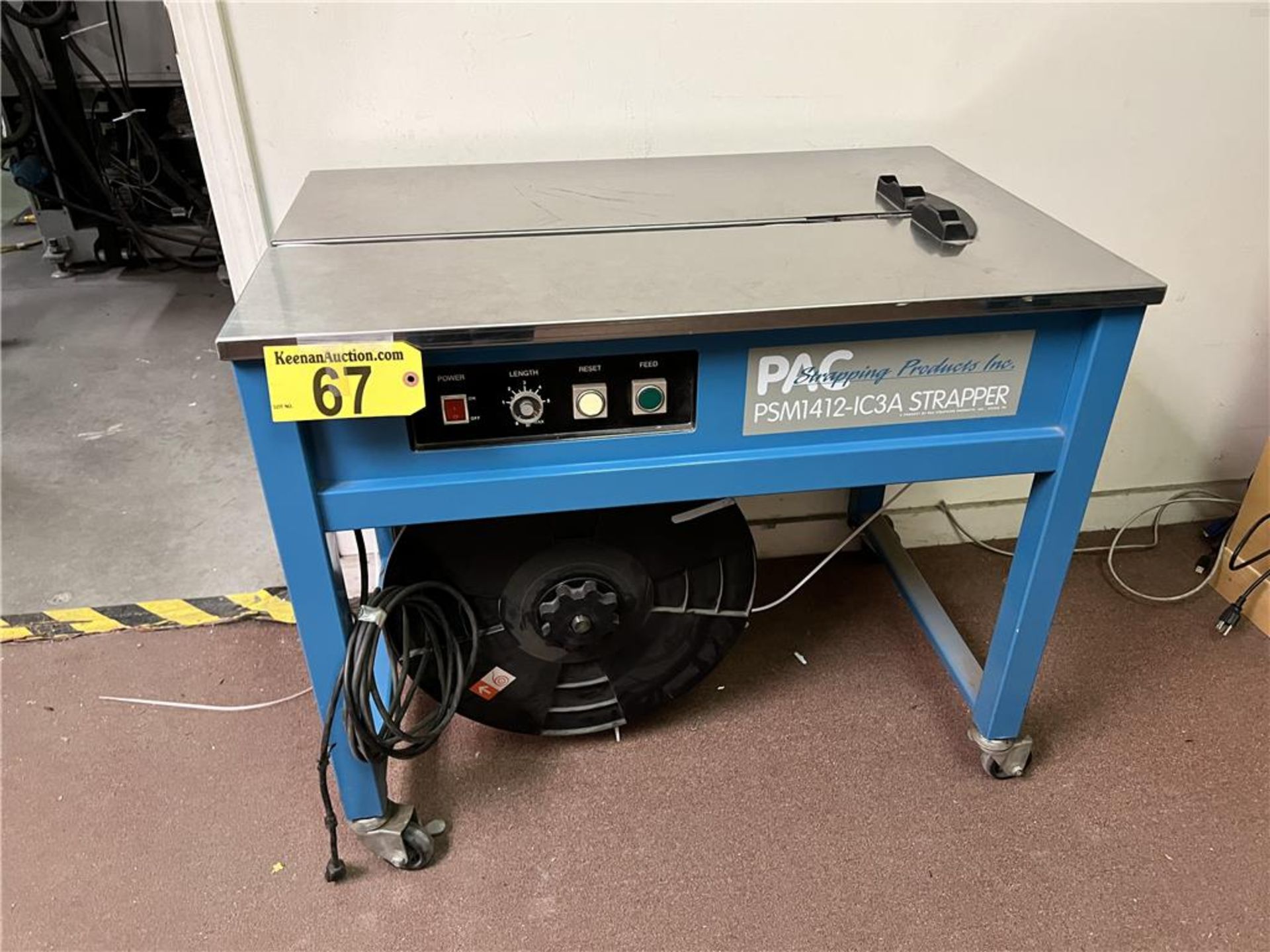 2006 PAC MODEL PSM1412-IC3A SEMI-AUTOMATIC STRAPPING MACHINE, SINGLE PHASE, S/N: 609107911