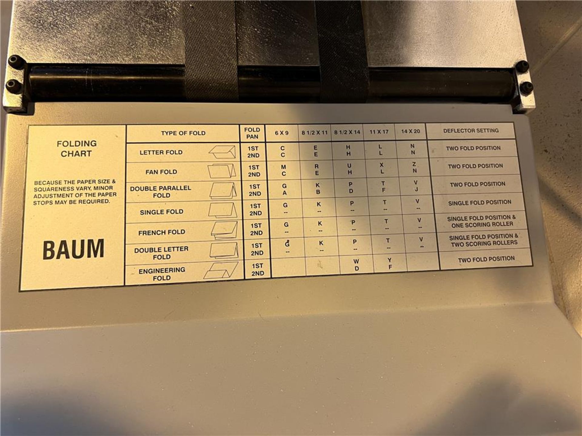 BAUM 714XLTD-2-P-1, 14X20 SERIES, ULTRAFOLD TABLETOP FOLDER WITH VACUUM PUMP, S/N: 014UA0001 - Image 3 of 5