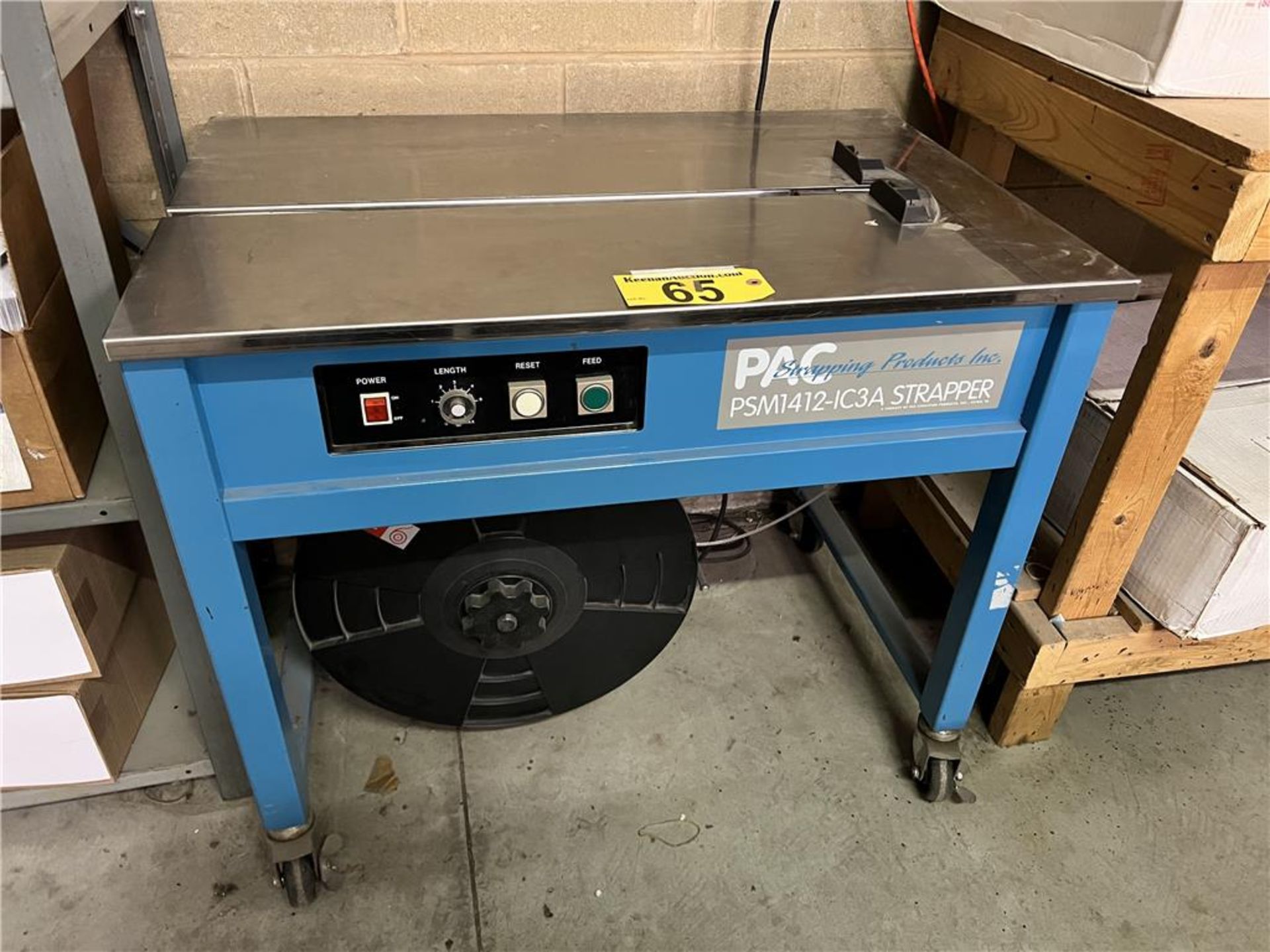 2002 PAC MODEL PSM1412-IC3A SEMI-AUTOMATIC STRAPPING MACHINE, SINGLE PHASE