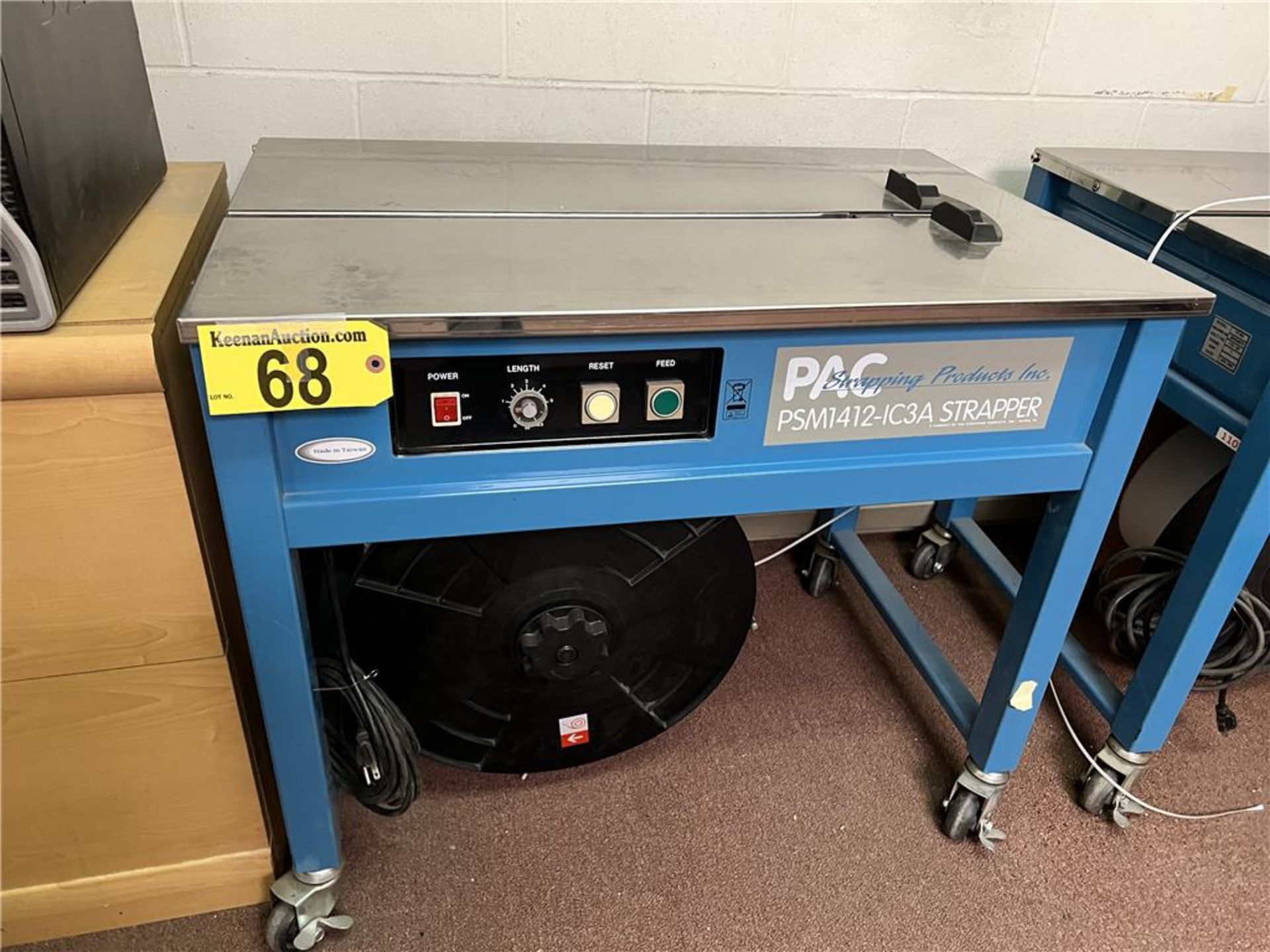 2007 PAC MODEL PSM1412-IC3A SEMI-AUTOMATIC STRAPPING MACHINE, SINGLE PHASE, S/N: 709116006