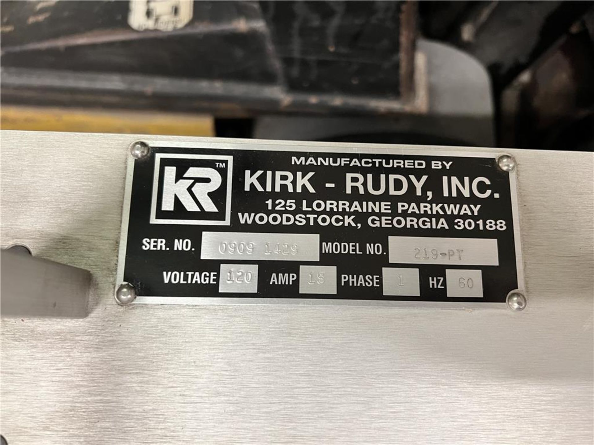 KIRK-RUDY MODEL 219-PT BASE, SINGLE PHASE, 120 VOLT, 15-AMP, S/N: 09091429 - Image 2 of 2
