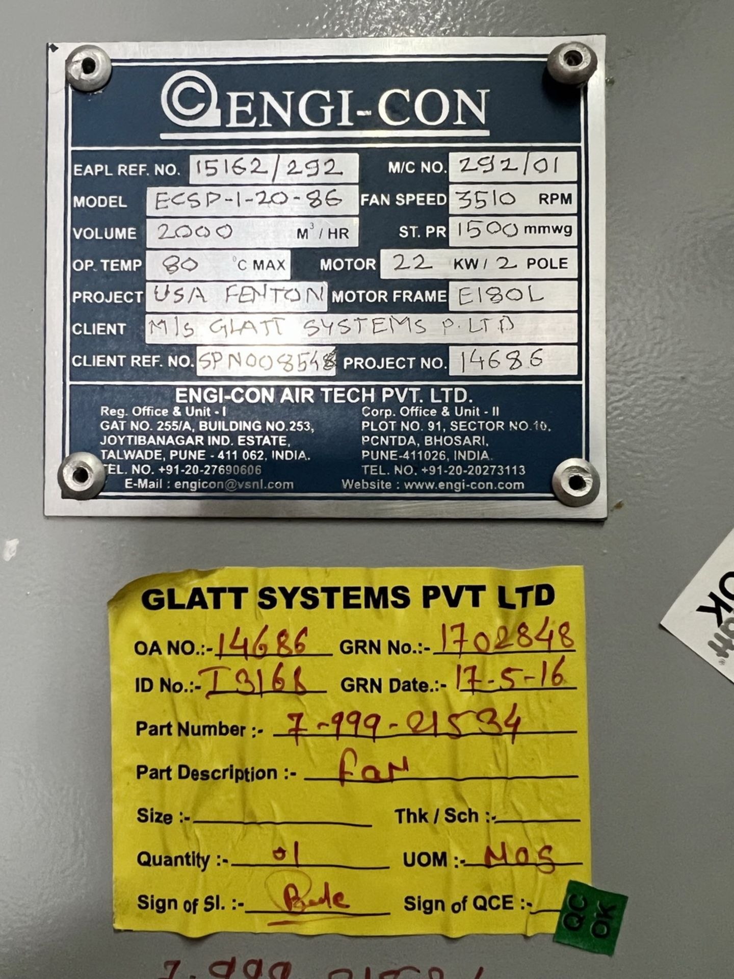 Unused Glatt/ ENGI-CON 30HP Blower, Model ECSP-1-20 - Image 4 of 5