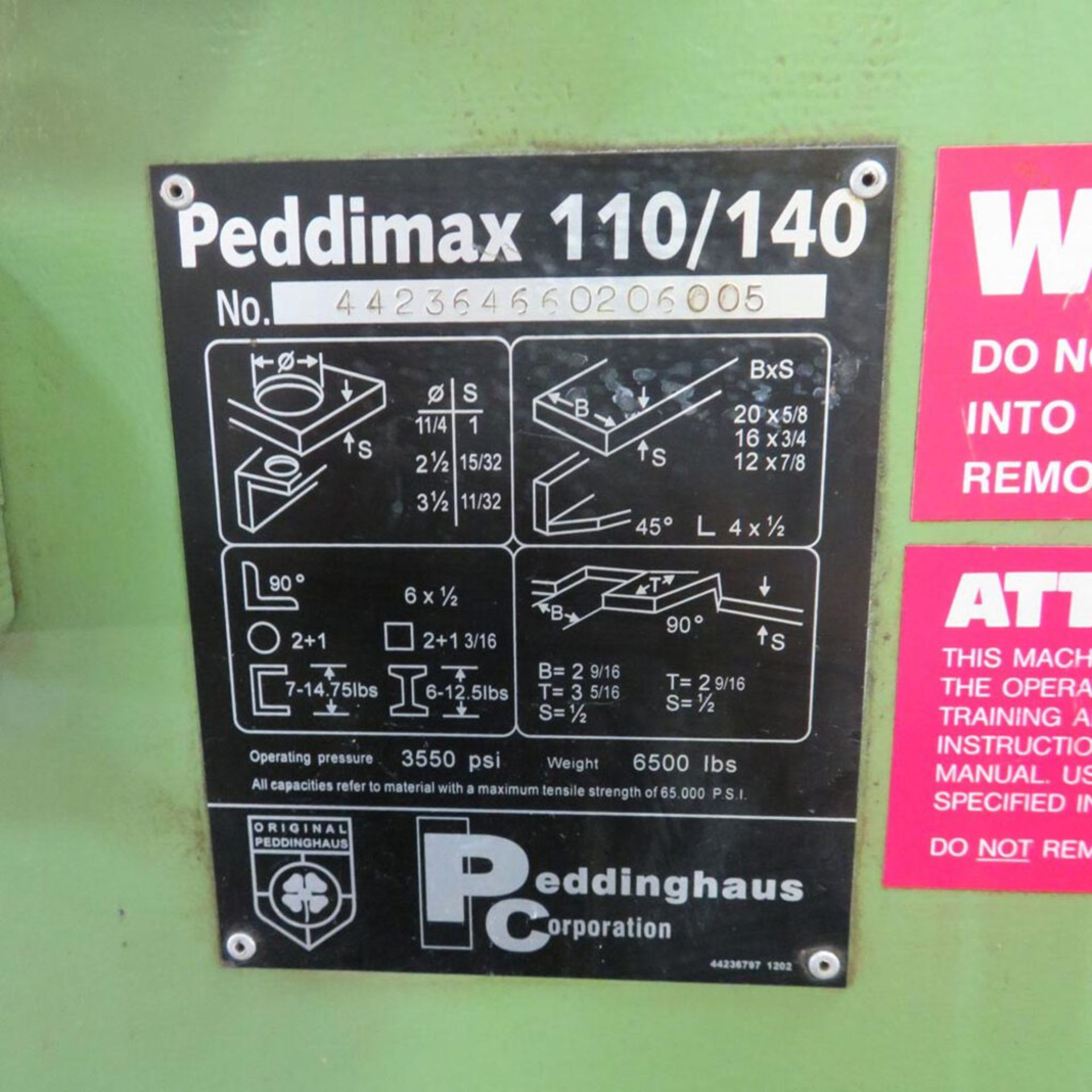 Peddinghouse Peddimax 110/140 Ironworker w/Dies S/N 442364650206005, Bought - Image 3 of 4